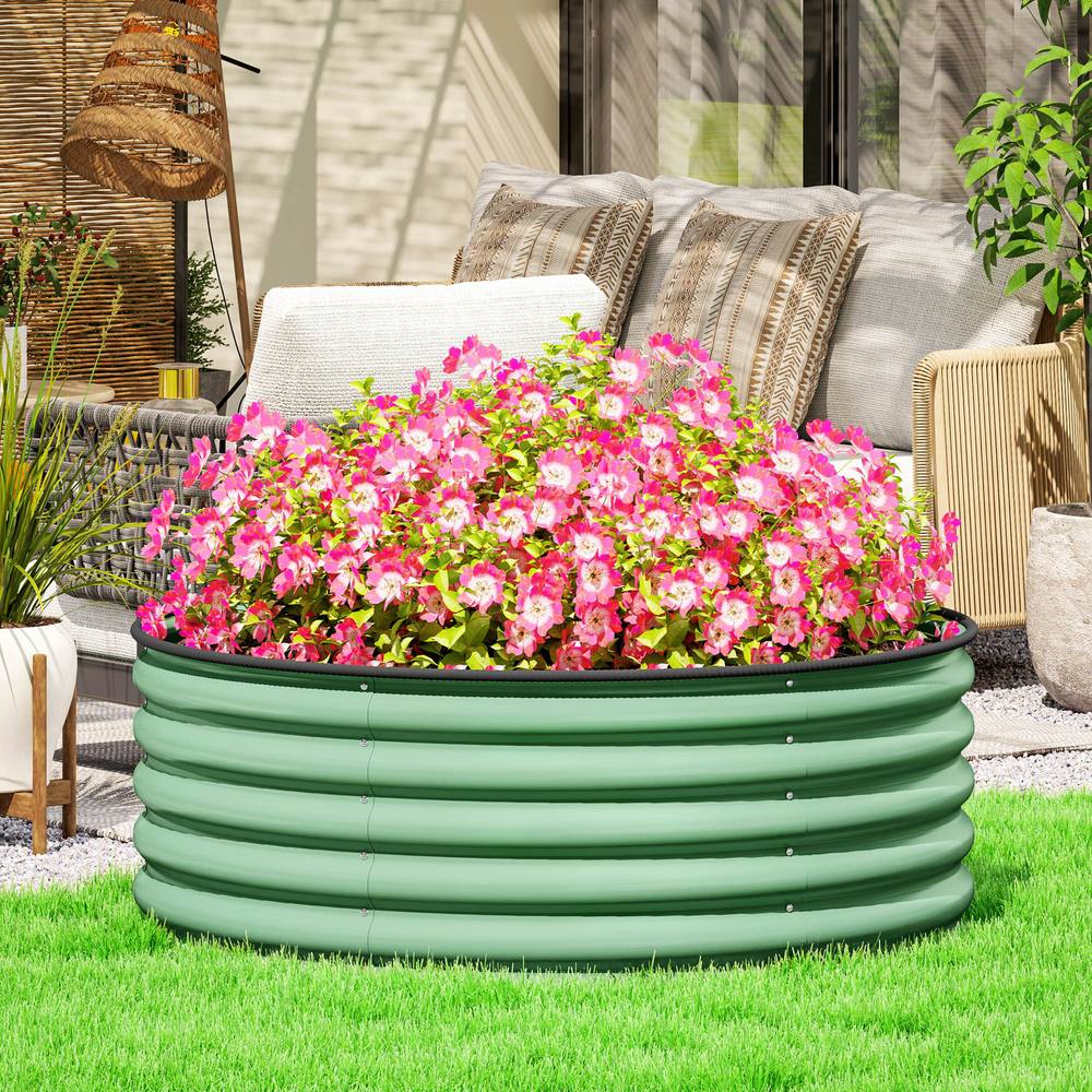 Outsunny Galvanised Planter With Gloves, X X Cm, Light Green