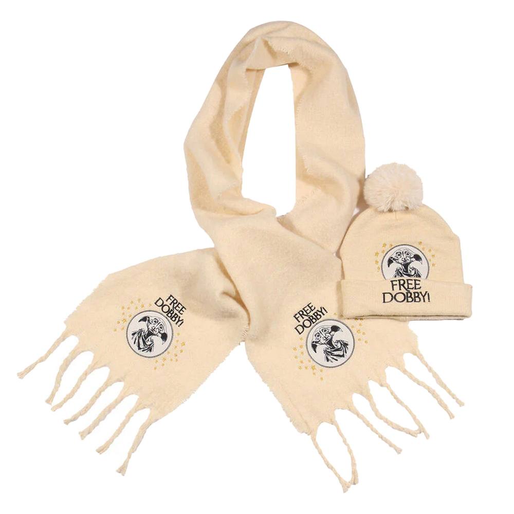 Harry Potter Free Dobby Scarf & Beanie Set In Cream Harry Potter Free Dobby Scarf & Beanie Set In Cream