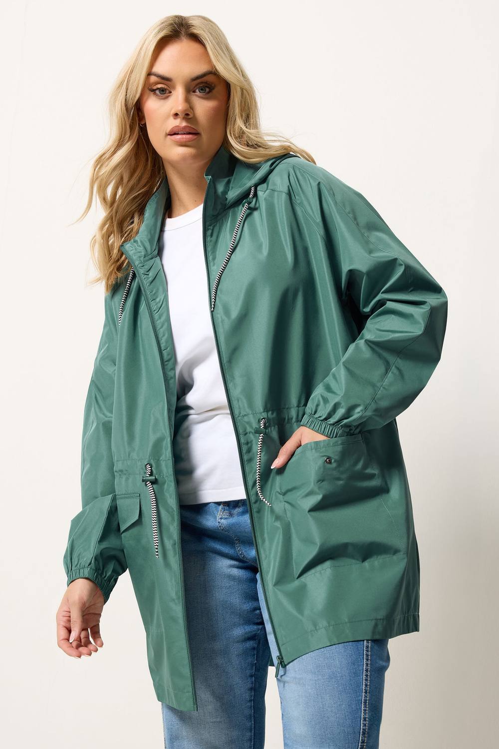 Yours Drawstring Lightweight Parka Jacket In Green Yours Drawstring Lightweight Parka Jacket In Green