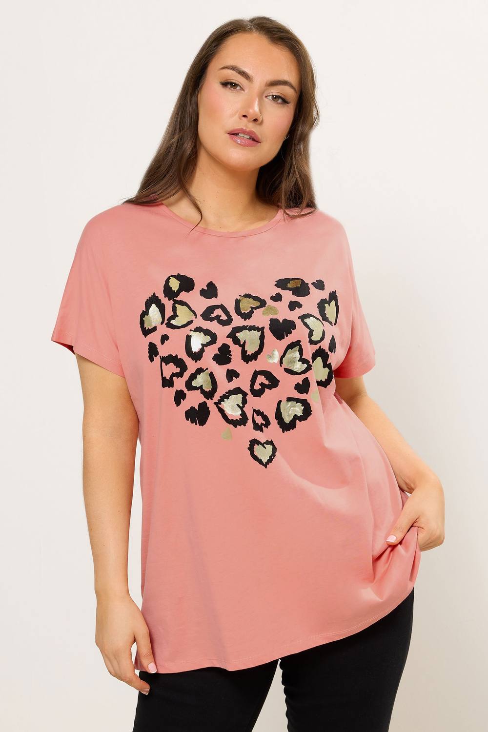 Yours Leopard Heart Shirt In Peach Yours Leopard Heart Shirt In Peach