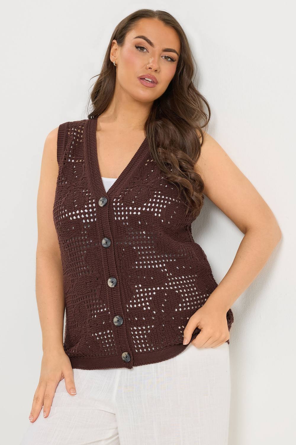 Yours Crochet Knitted Waistcoat In Chocolate Yours Crochet Knitted Waistcoat In Chocolate
