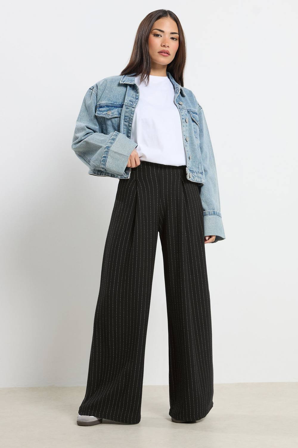 Pixiegirl Petite Pinstripe Palazzo Wide Leg Trousers In Black Pixiegirl Petite Pinstripe Palazzo Wide Leg Trousers In Black