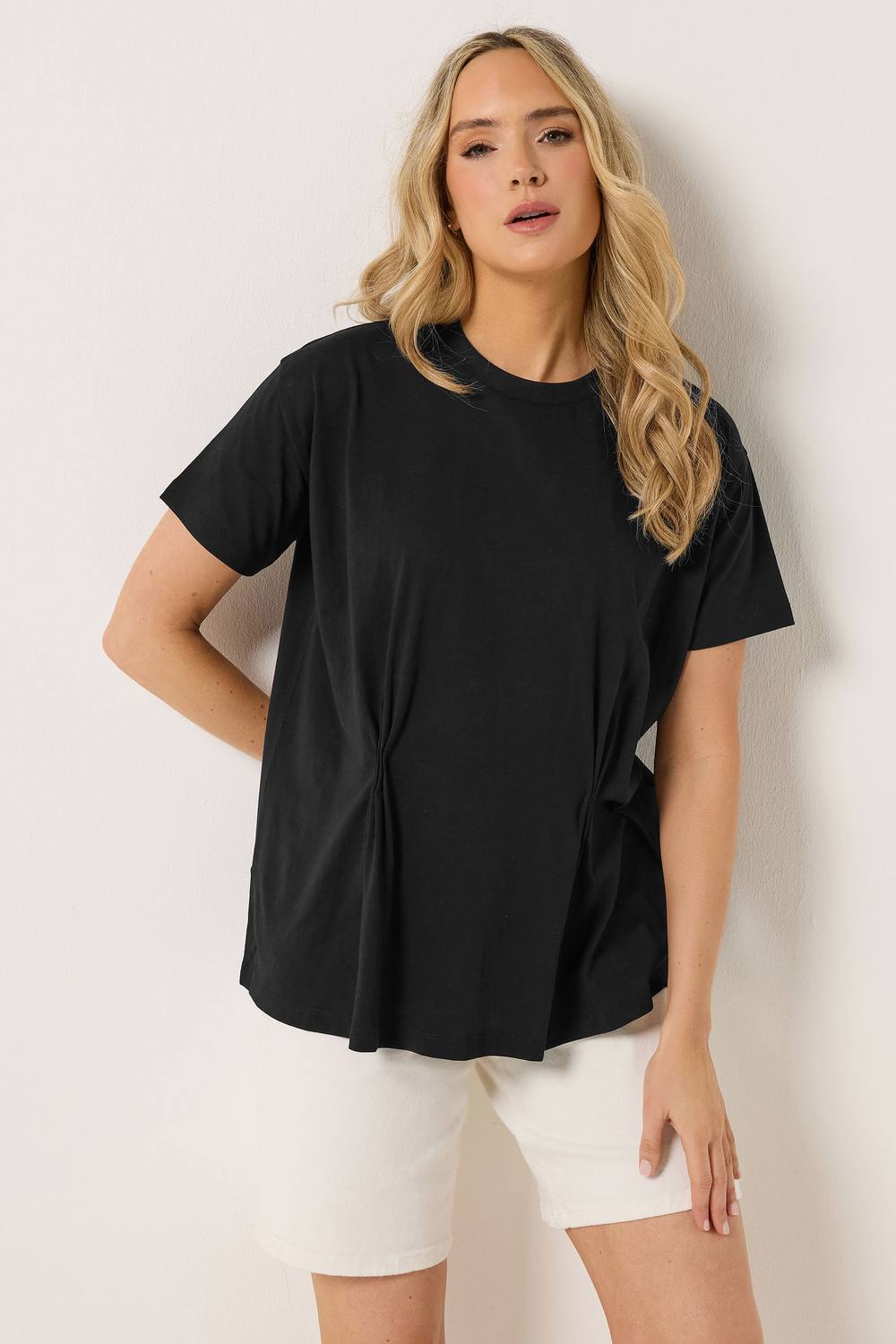 Long Tall Sally Tall Pleat Front Shirt In Black Long Tall Sally Tall Pleat Front Shirt In Black