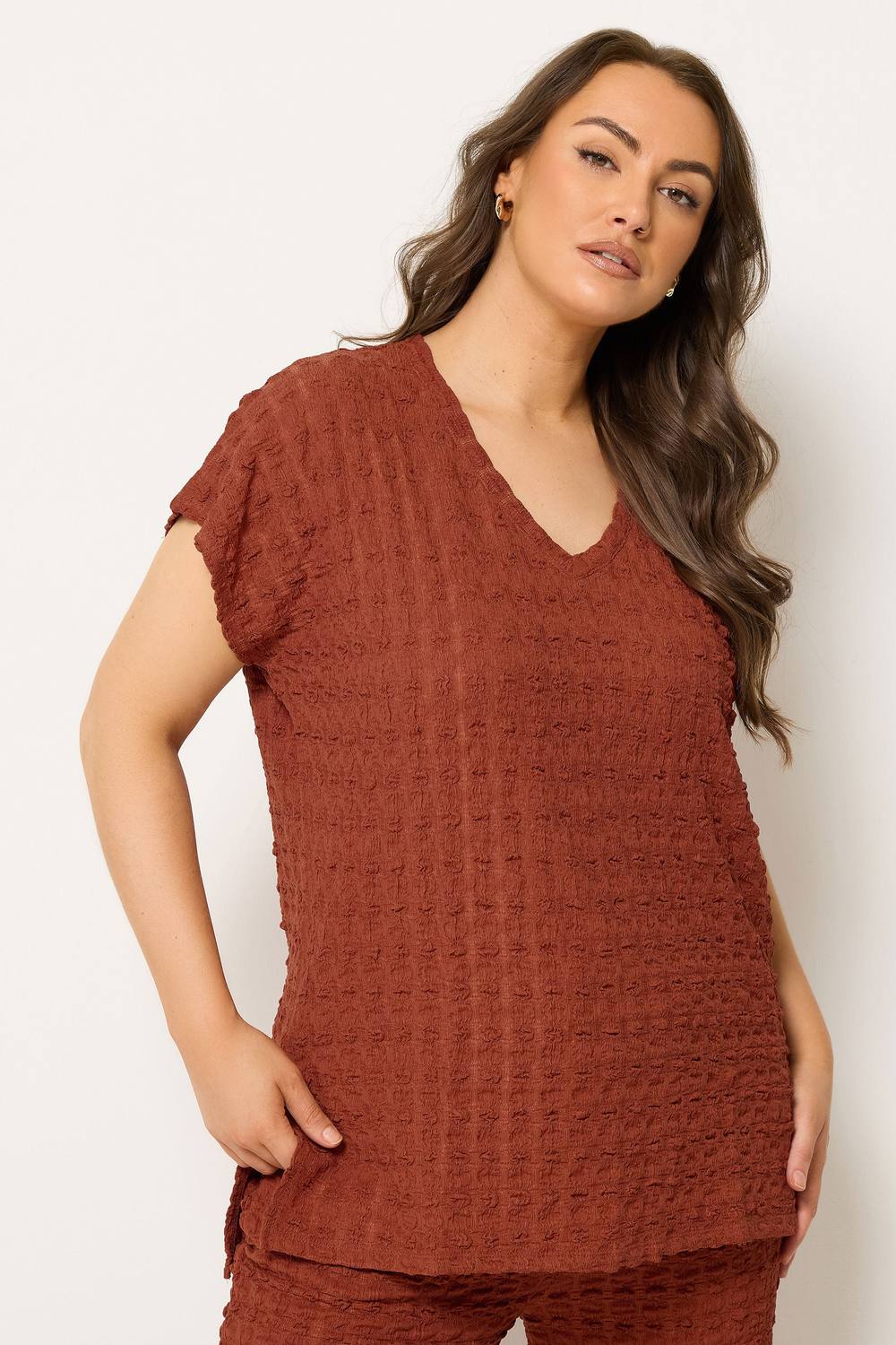 Yours Bubble Textured Shirt In Burnt Orange Yours Bubble Textured Shirt In Burnt Orange
