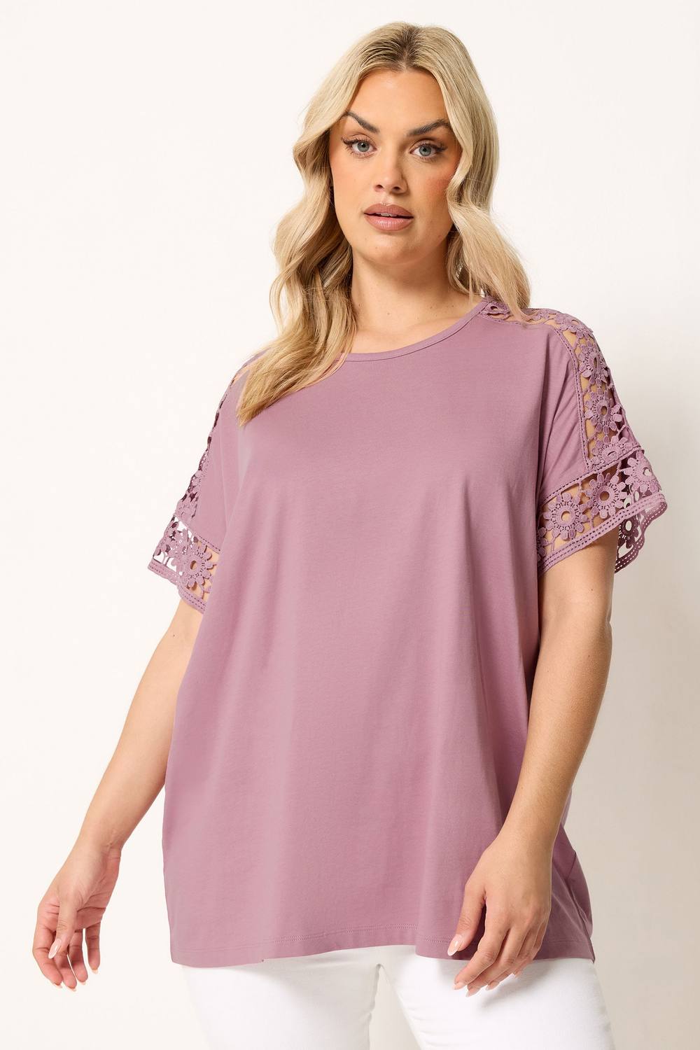 Yours Crochet Sleeve Boxy Shirt In Pink Yours Crochet Sleeve Boxy Shirt In Pink