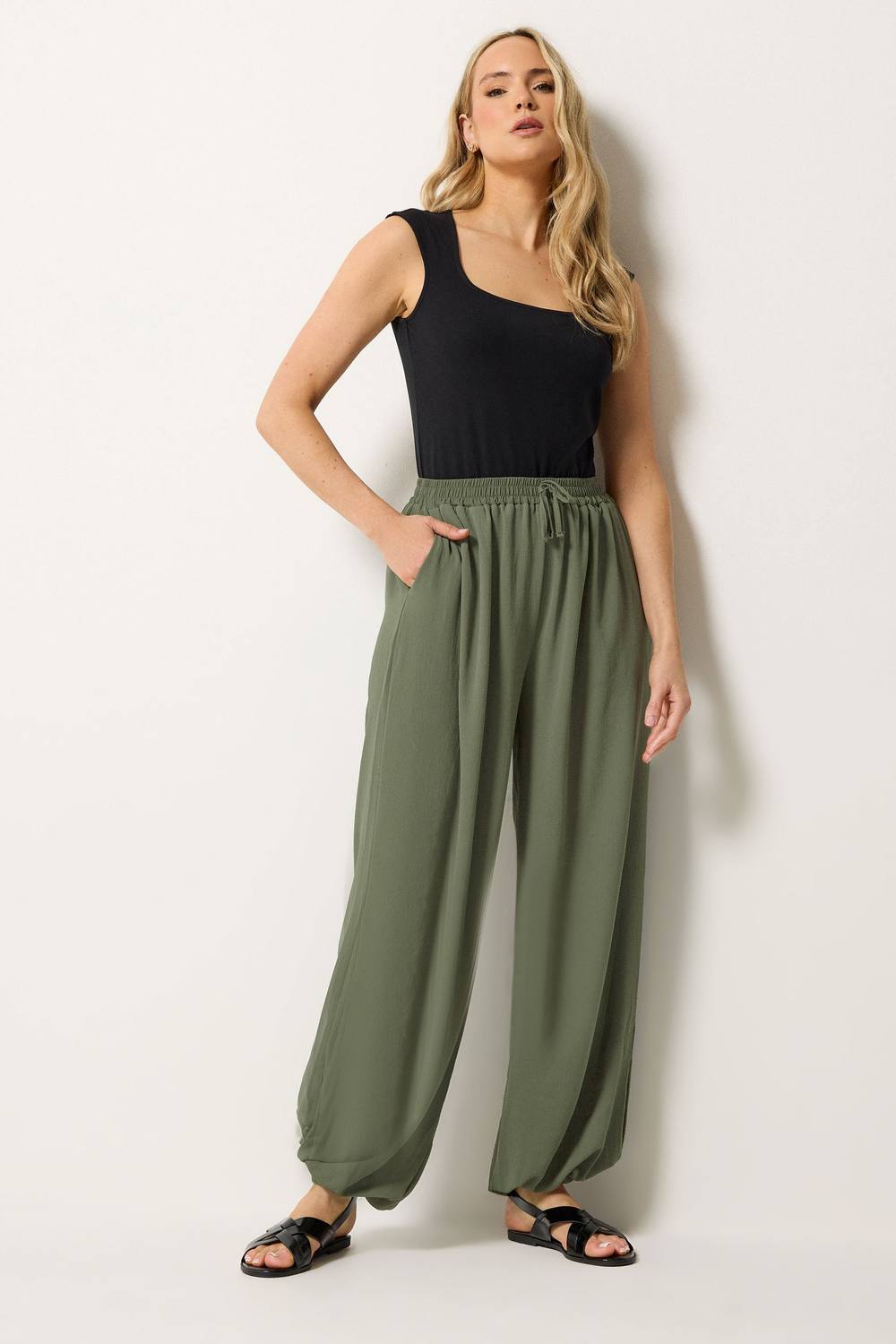 Long Tall Sally Tall Gathered Hem Trousers In Olive Long Tall Sally Tall Gathered Hem Trousers In Olive