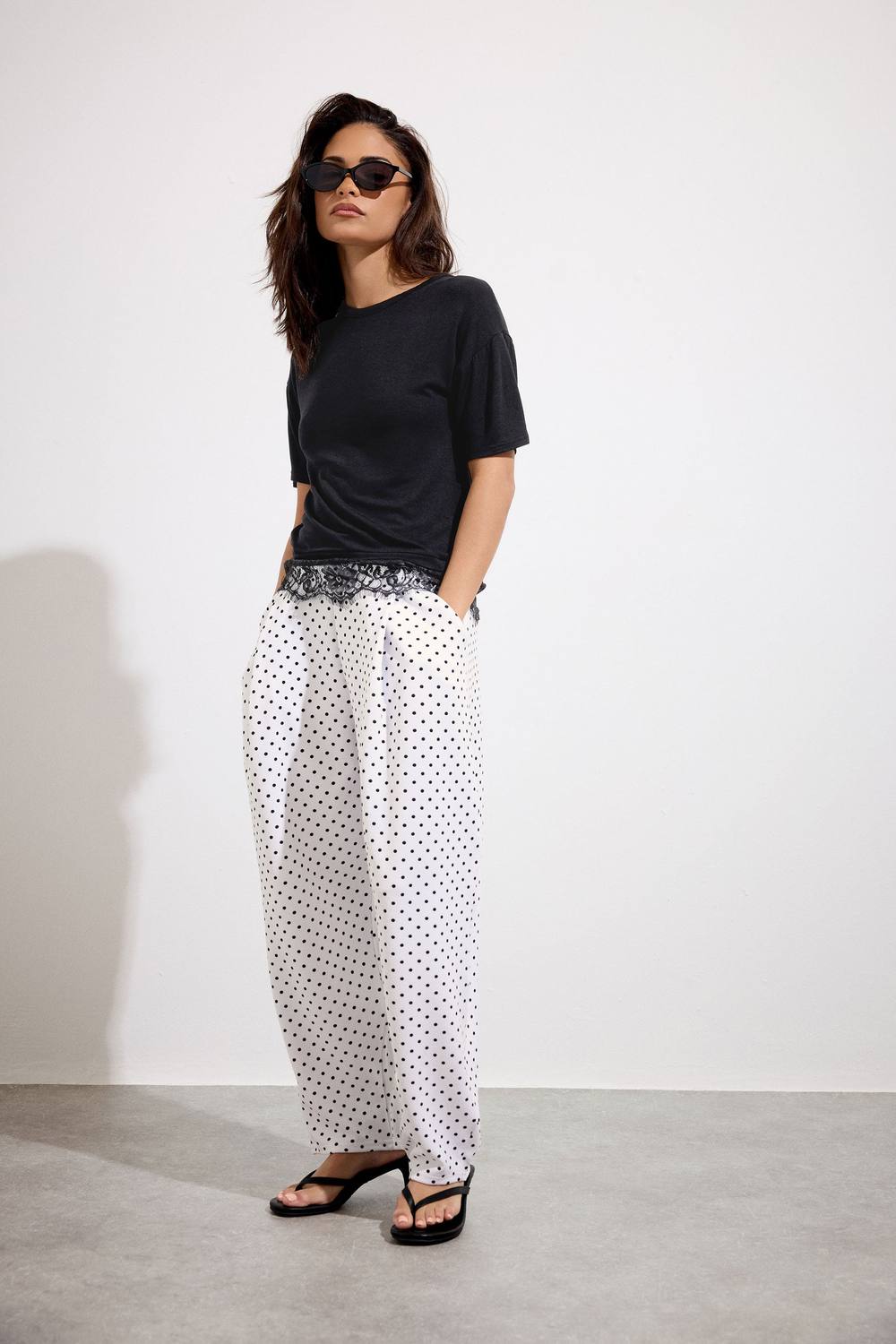 Pixiegirl Petite Lace Hem Shirt In Black