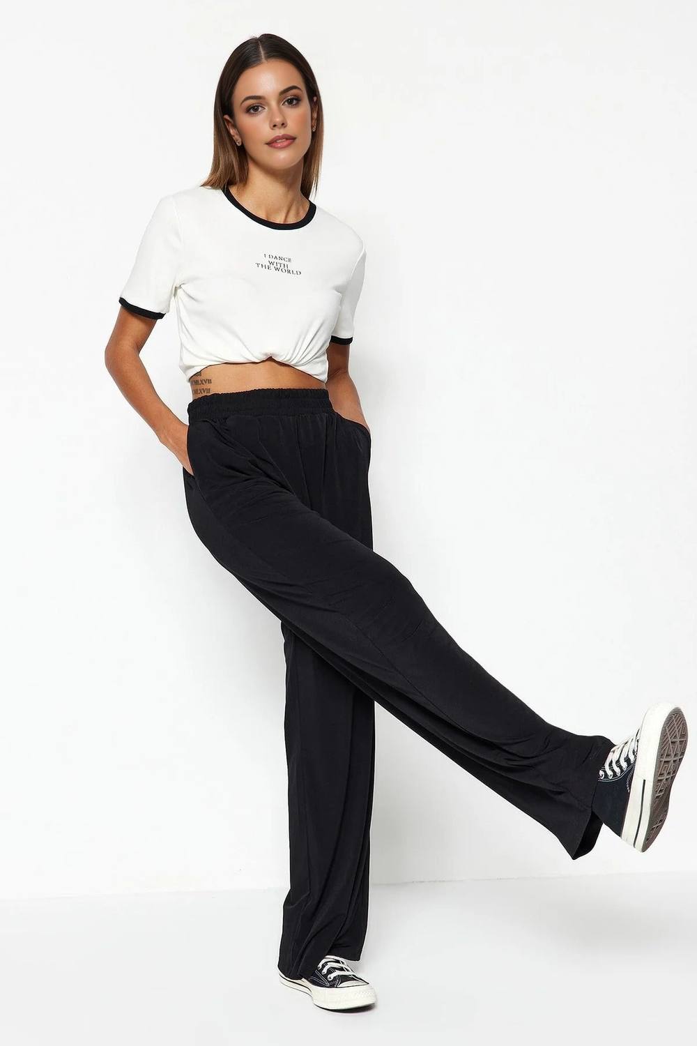 Wovcor High Waist Wide Leg Washed Jeans In Black Wovcor High Waist Wide Leg Washed Jeans In Black