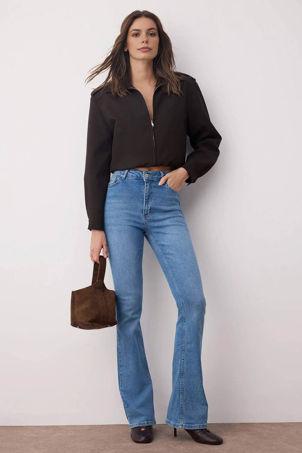 Wovcor High Waist Comfort Flare Jeans In Blue
