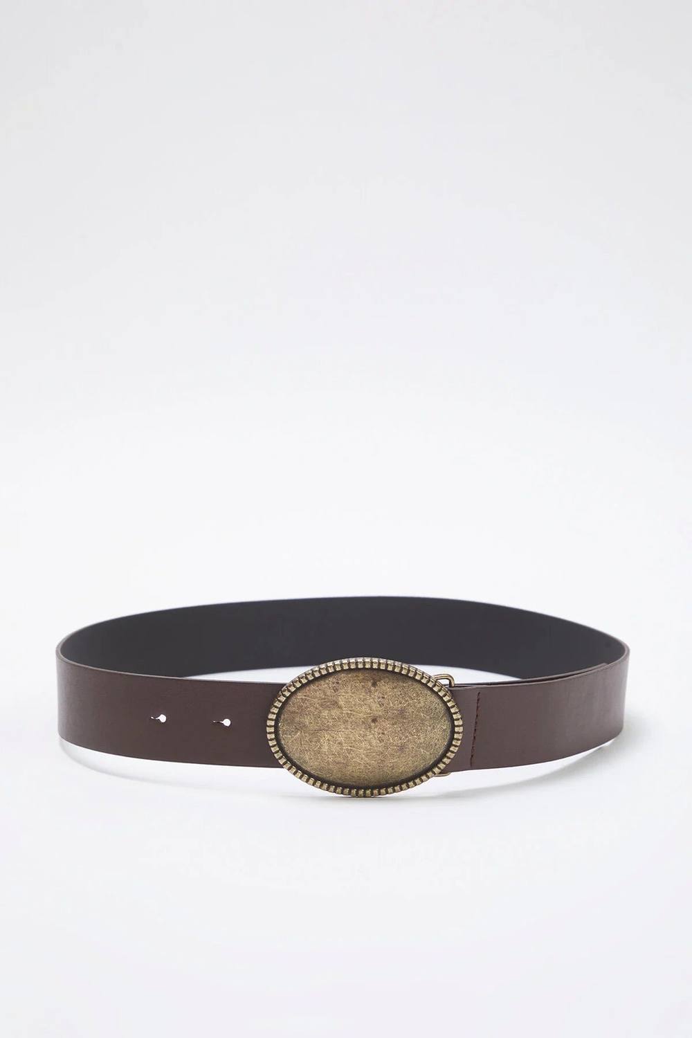 Wovcor Oval Buckle Faux Leather Belt In Brown Wovcor Oval Buckle Faux Leather Belt In Brown