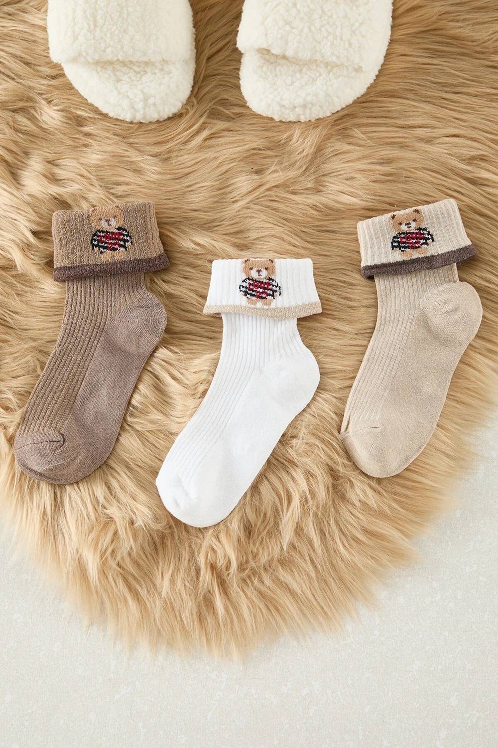 Wovcor Pack Teddy Bear Jacquard Knit Crew Socks Wovcor Pack Teddy Bear Jacquard Knit Crew Socks