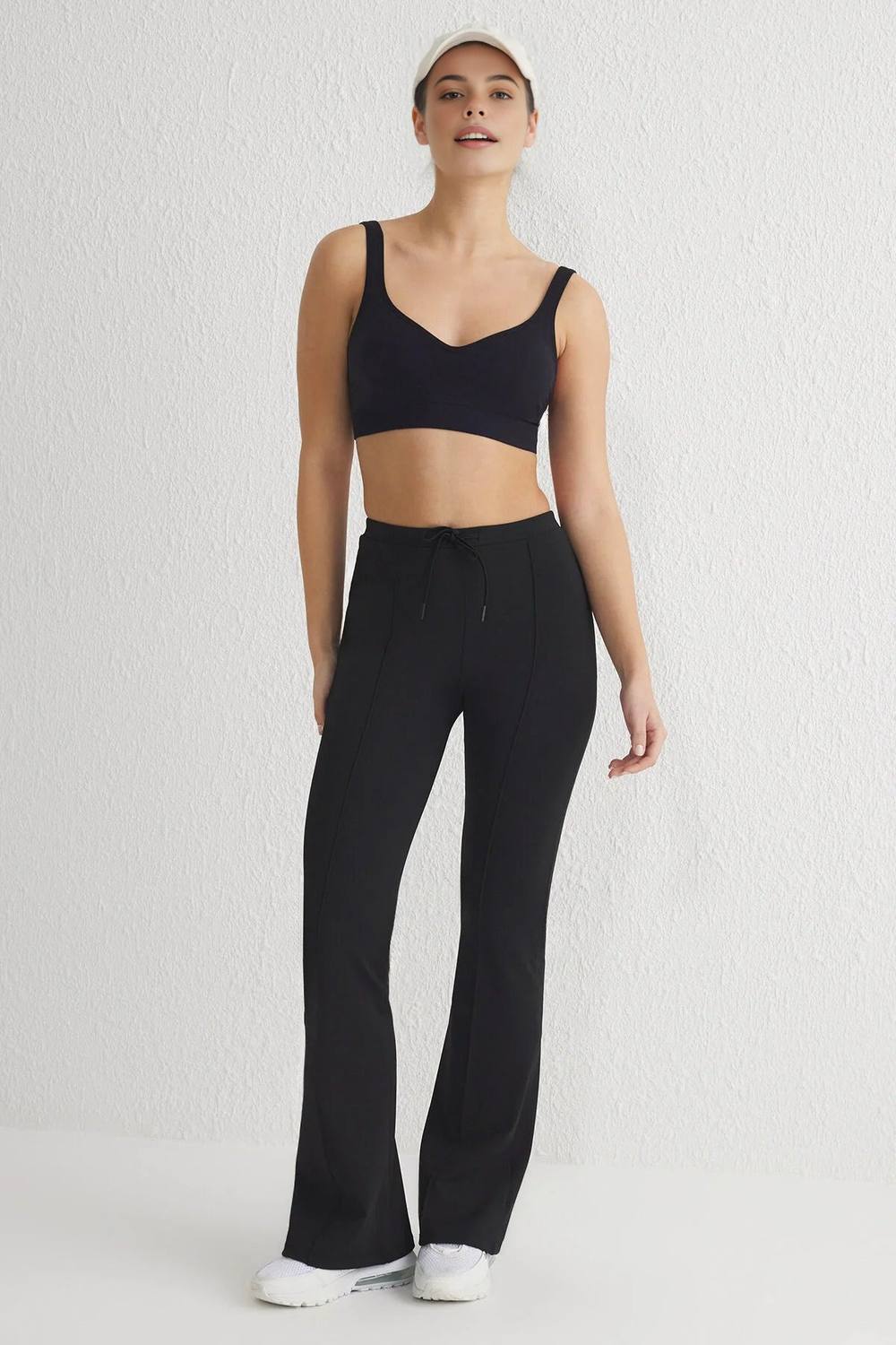 Wovcor Seam Detail Drawstring Flared Scuba Knit Joggers In Black Wovcor Seam Detail Drawstring Flared Scuba Knit Joggers In Black