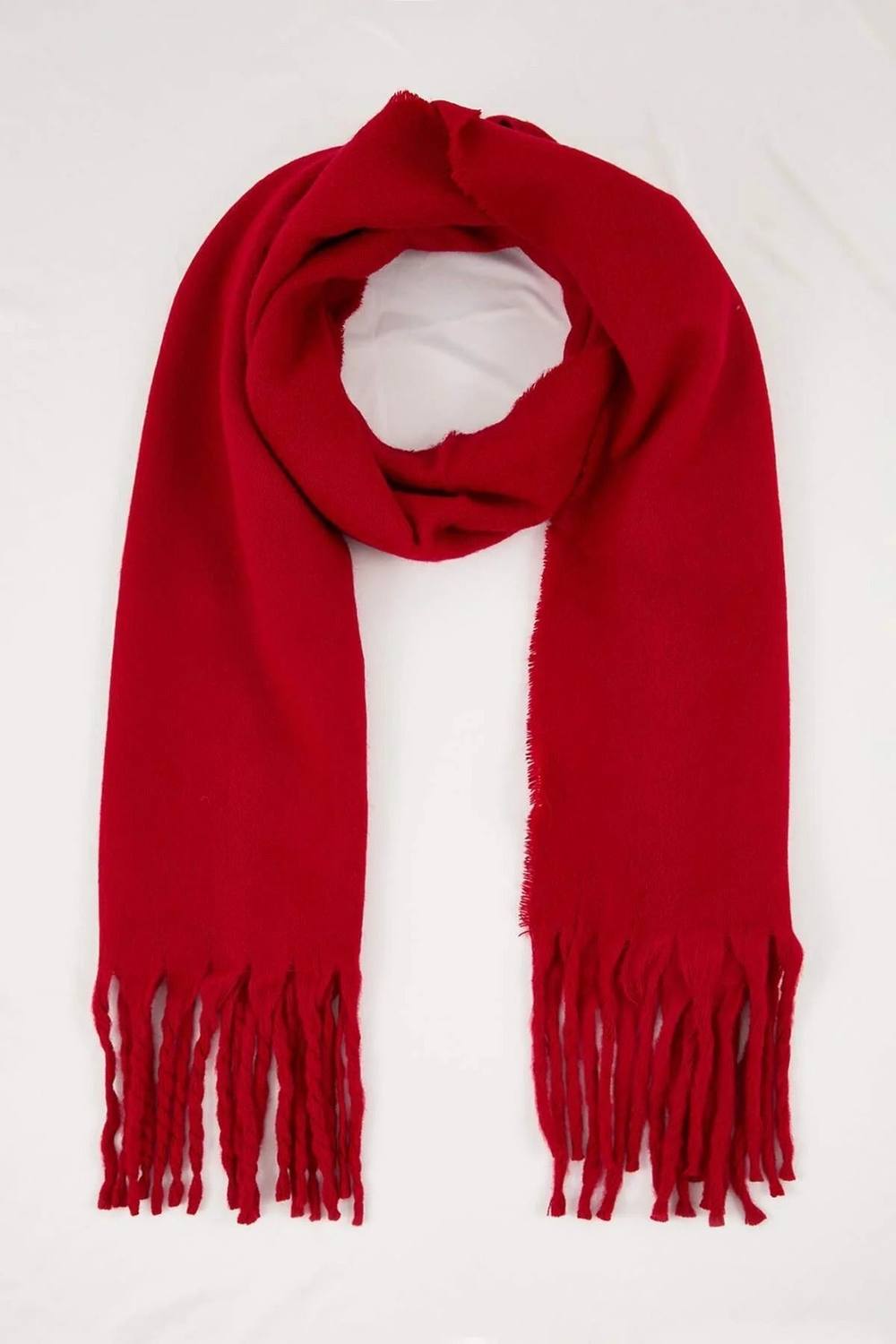 Wovcor Tassel Trim Soft Knit Oversized Winter Scarf In Red Wovcor Tassel Trim Soft Knit Oversized Winter Scarf In Red