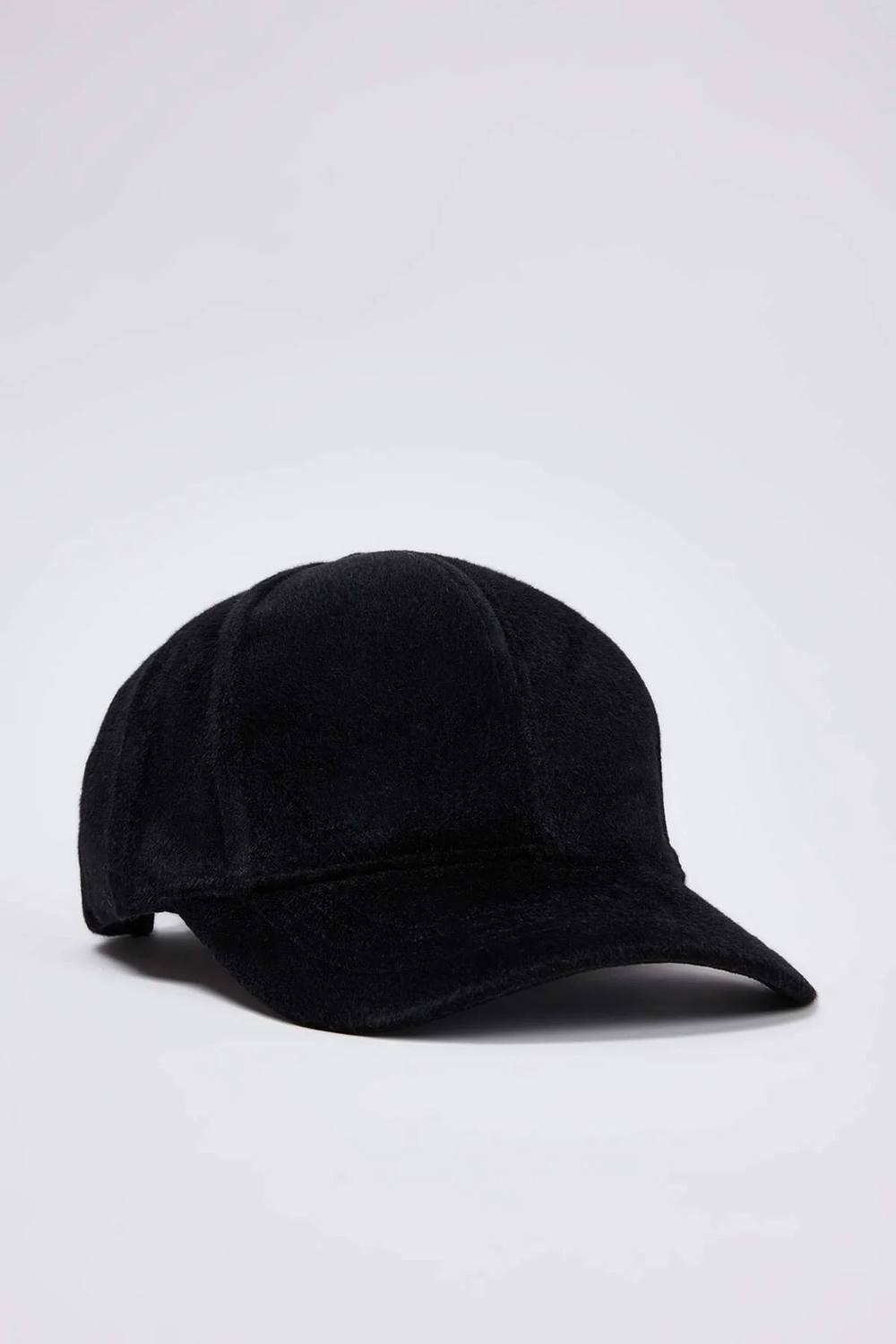 Wovcor Brushed Cashmere Panelled Baseball Cap In Black Wovcor Brushed Cashmere Panelled Baseball Cap In Black