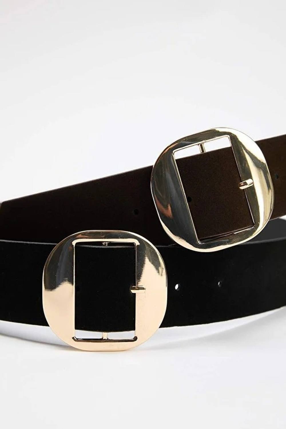 Wovcor Gold Circle Buckle Faux Suede Dual Tone Belt Set Wovcor Gold Circle Buckle Faux Suede Dual Tone Belt Set
