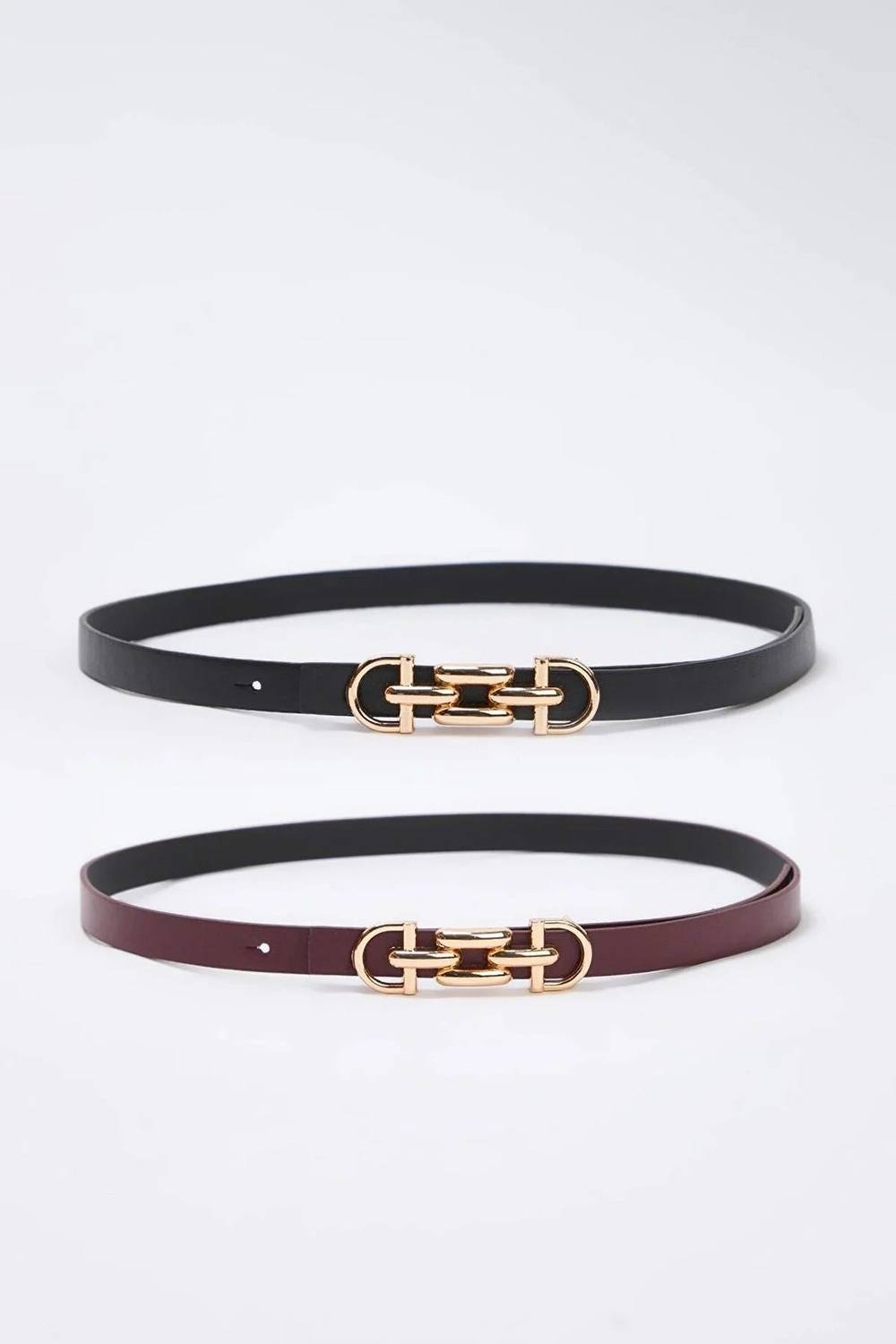 Wovcor Double Pack Gold Chain Buckle Slim Faux Leather Belt Wovcor Double Pack Gold Chain Buckle Slim Faux Leather Belt