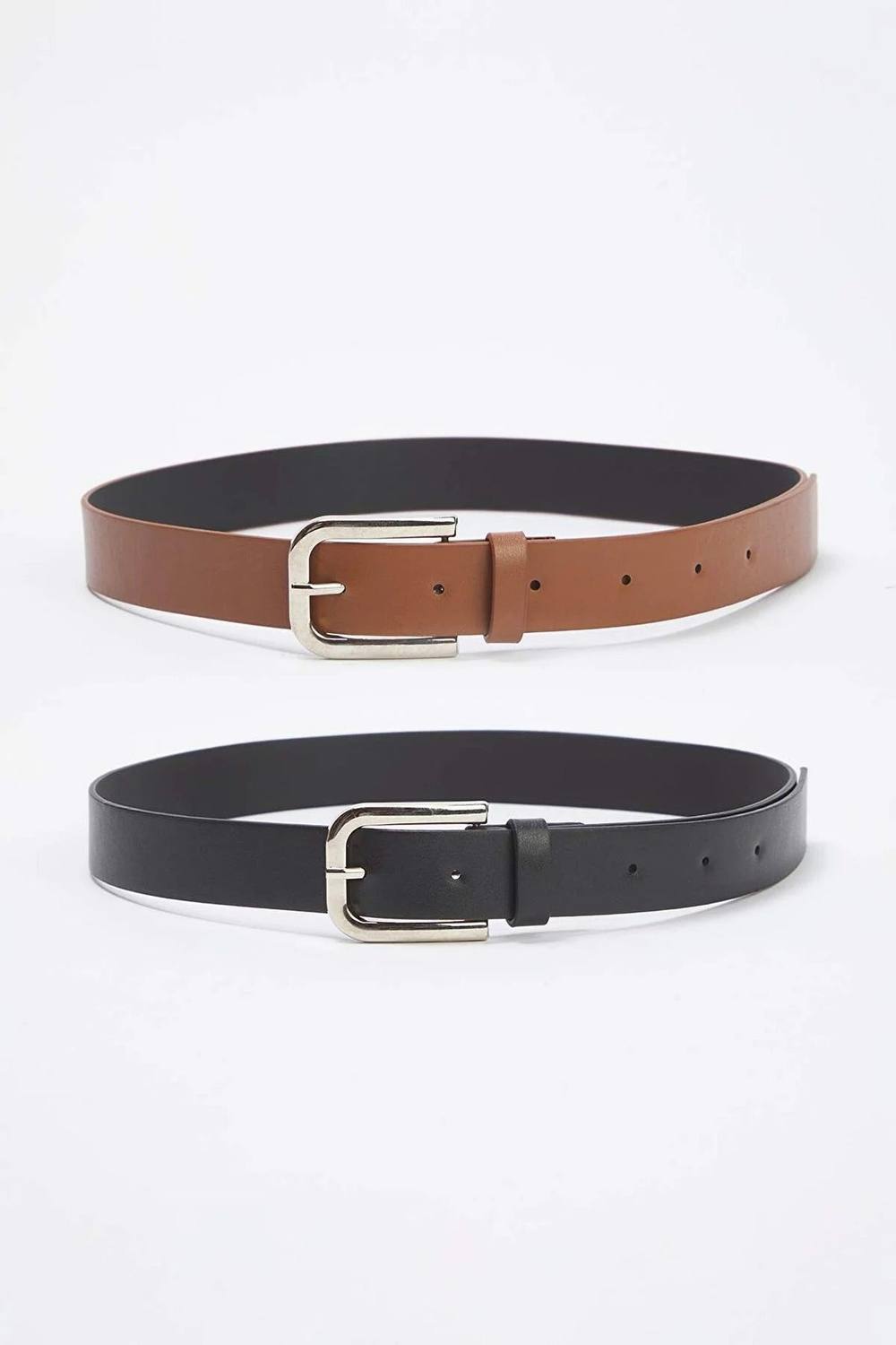 Wovcor Double Pack Silver Buckle Classic Faux Leather Belt Wovcor Double Pack Silver Buckle Classic Faux Leather Belt