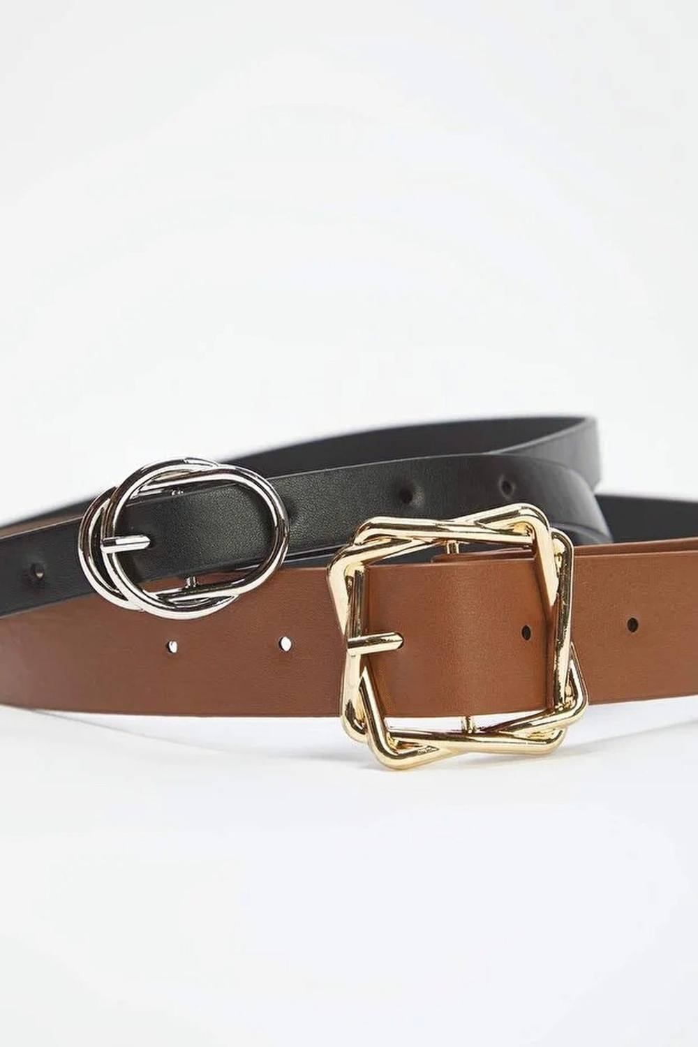 Wovcor Double Pack Mixed Buckle Faux Leather Belt Set Wovcor Double Pack Mixed Buckle Faux Leather Belt Set