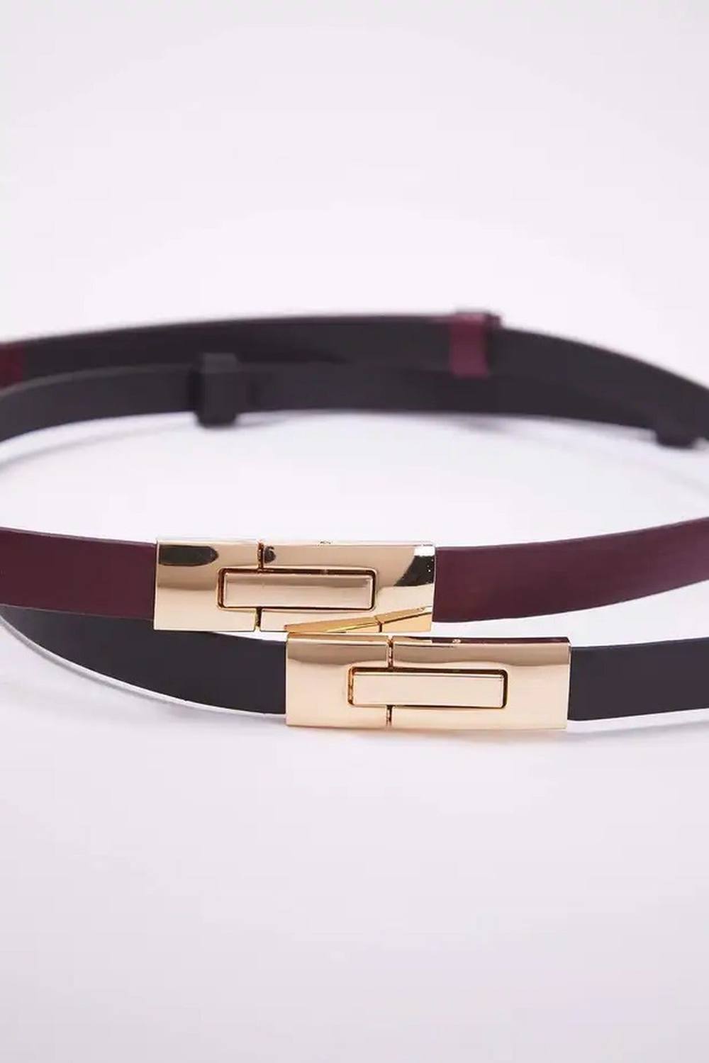 Wovcor Double Pack Gold Rectangular Clasp Slim Faux Leather Belt Wovcor Double Pack Gold Rectangular Clasp Slim Faux Leather Belt