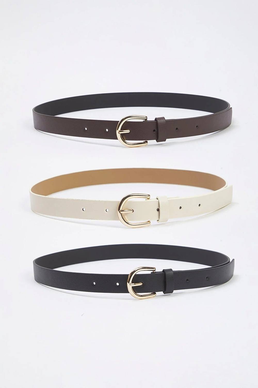 Wovcor Triple Pack Gold Oval Buckle Classic Faux Leather Belt Wovcor Triple Pack Gold Oval Buckle Classic Faux Leather Belt