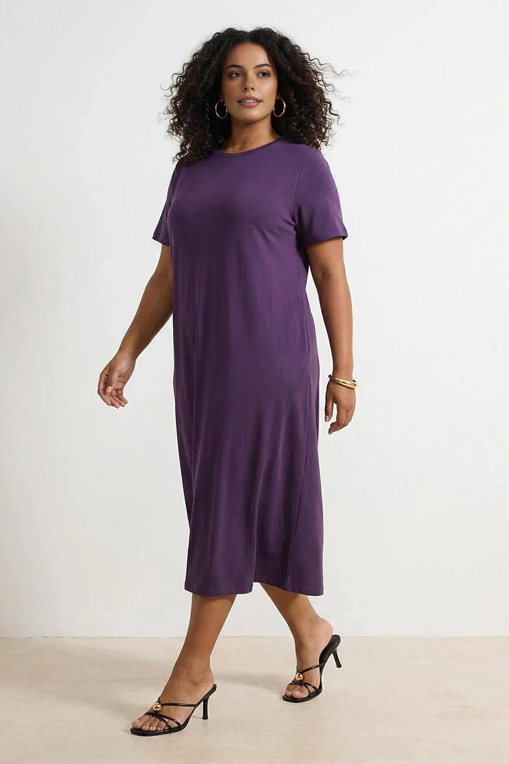 Wovcor Crew Neck Relaxed Fit Shirt Maxi Dress With Pockets In Purple Wovcor Crew Neck Relaxed Fit Shirt Maxi Dress With Pockets In Purple