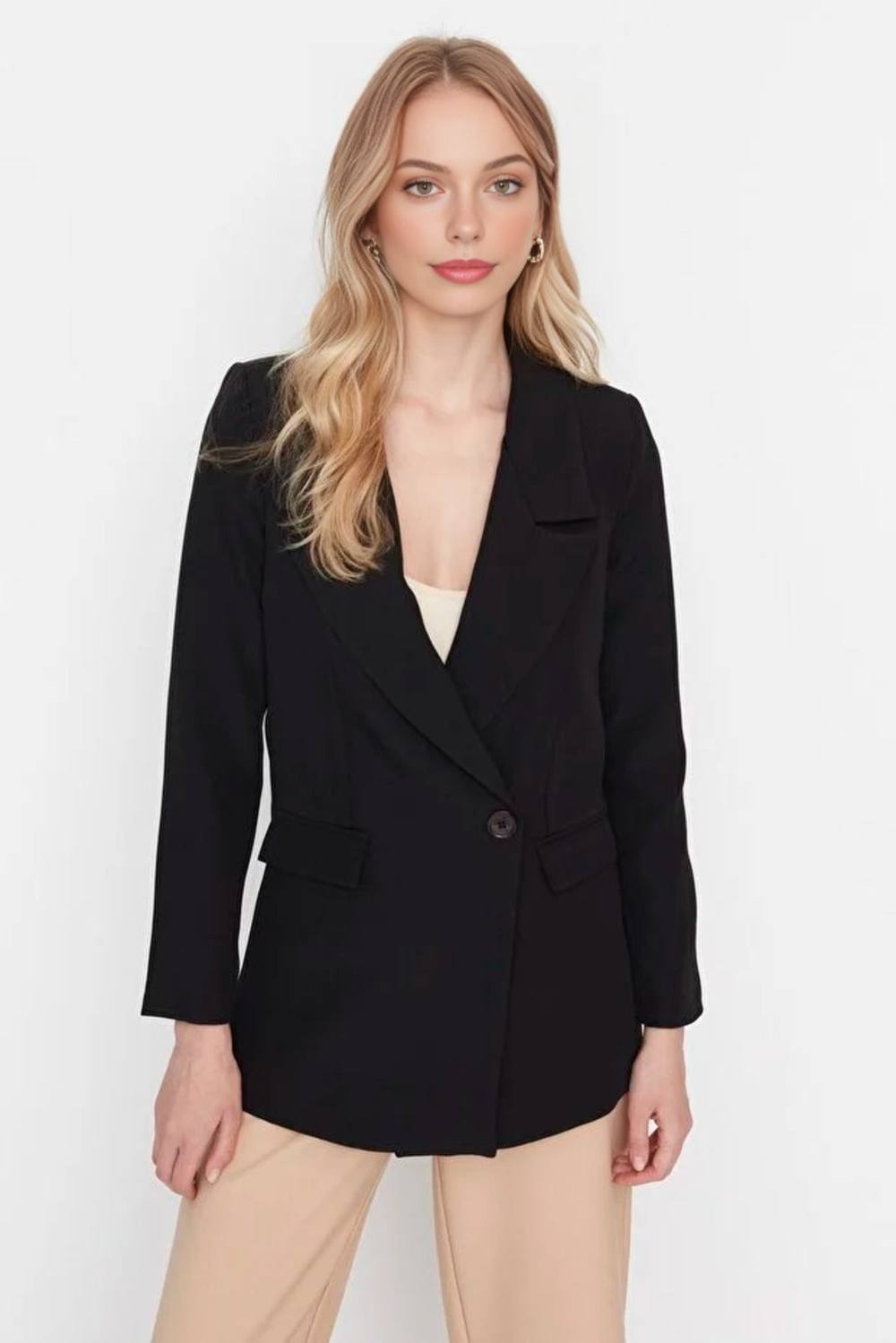 Wovcor Double-Breasted Tailored Woven Blazer Jacket In Black Wovcor Double-Breasted Tailored Woven Blazer Jacket In Black