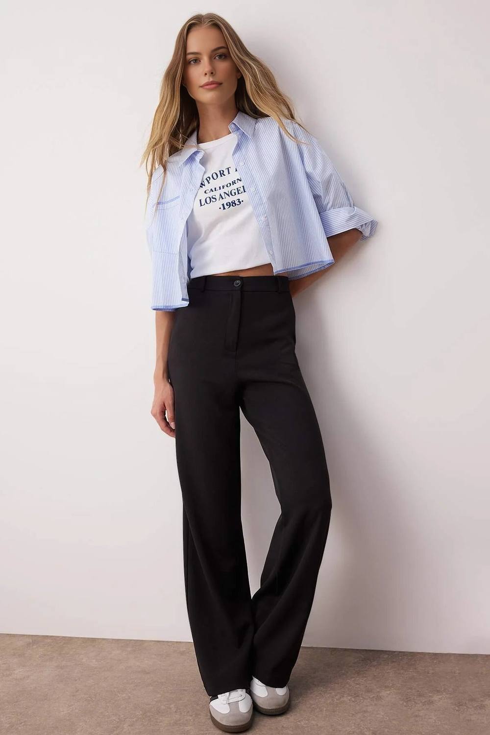 Wovcor High Waist Tailored Wide Leg Woven Trousers In Black Wovcor High Waist Tailored Wide Leg Woven Trousers In Black