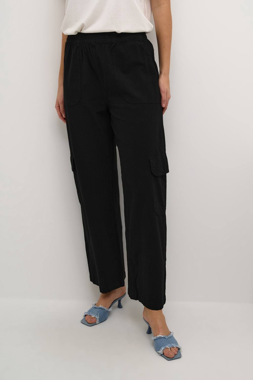 Kaffe Naya Elastic Waist Cargo Trousers In Black