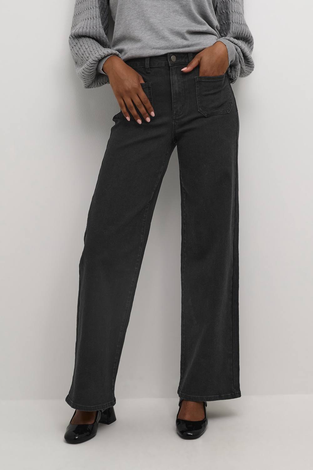 Kaffe Karla High Waisted Wide Leg Jeans In Black Kaffe Karla High Waisted Wide Leg Jeans In Black