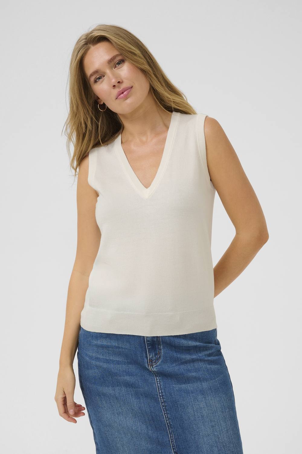 Kaffe Kalizza V-Neck Knit Vest In Off White Kaffe Kalizza V-Neck Knit Vest In Off White