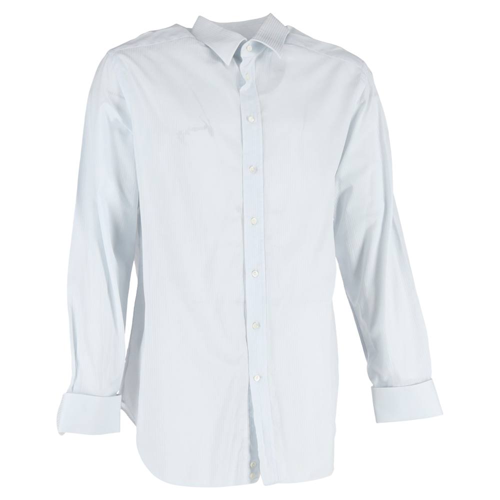 Giorgio Armani Men’s Preloved Micro-Striped Long Sleeve Shirt in Light Blue Cotton Giorgio Armani Men’s Preloved Micro-Striped Long Sleeve Shirt in Light Blue Cotton