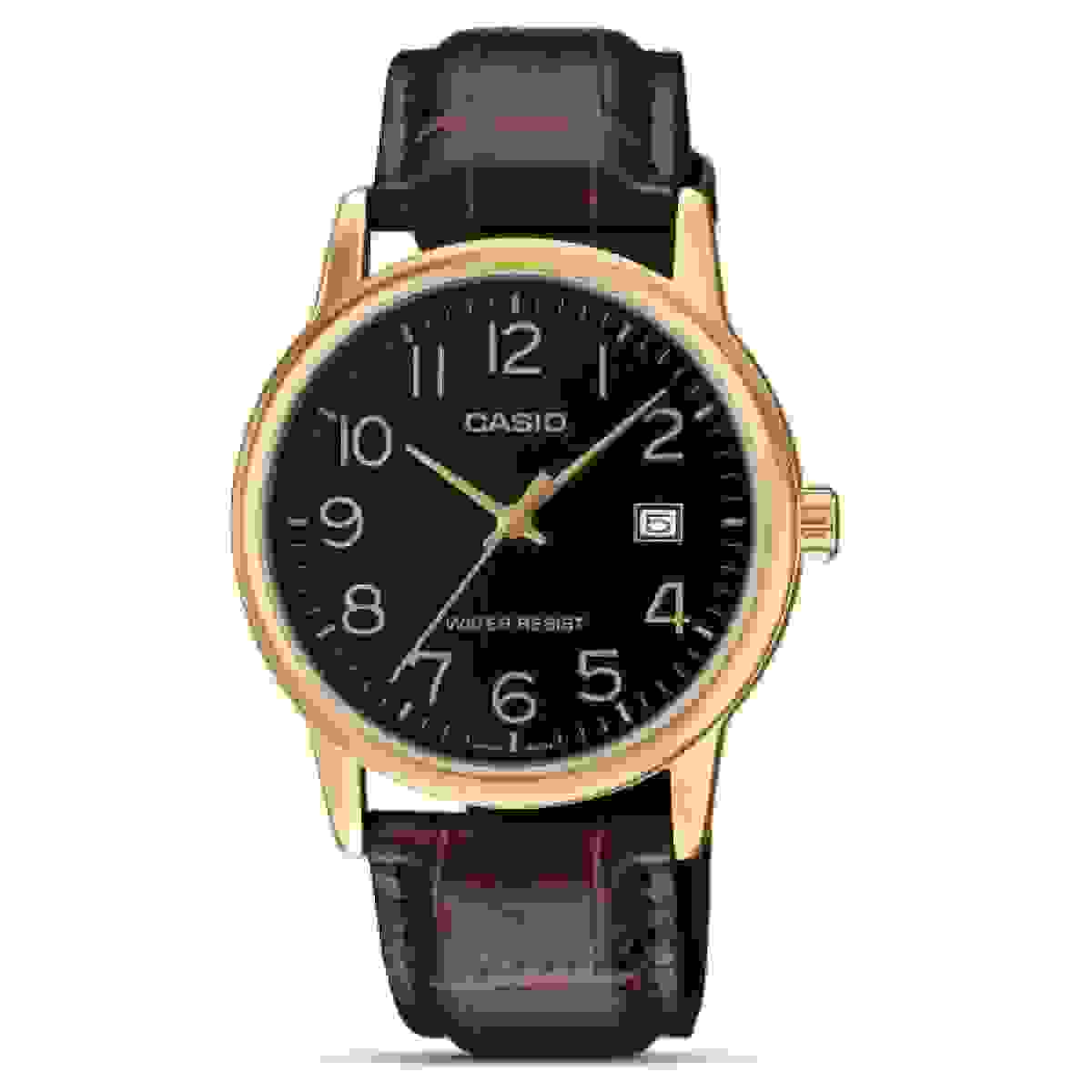 Casio Mens Basic Big Number Dated Black Dial Brown leather Strap watch Casio Mens Basic Big Number Dated Black Dial Brown leather Strap watch