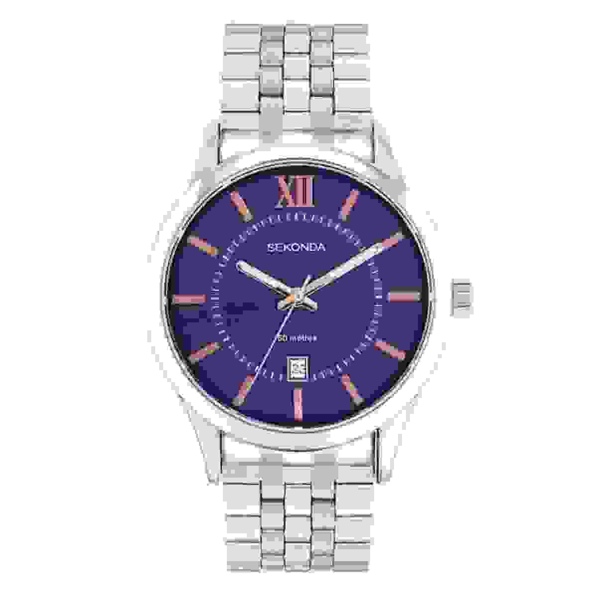 Sekonda Mens Dated Round Blue Dial Stainless Steel Bracelet Watch Sekonda Mens Dated Round Blue Dial Stainless Steel Bracelet Watch