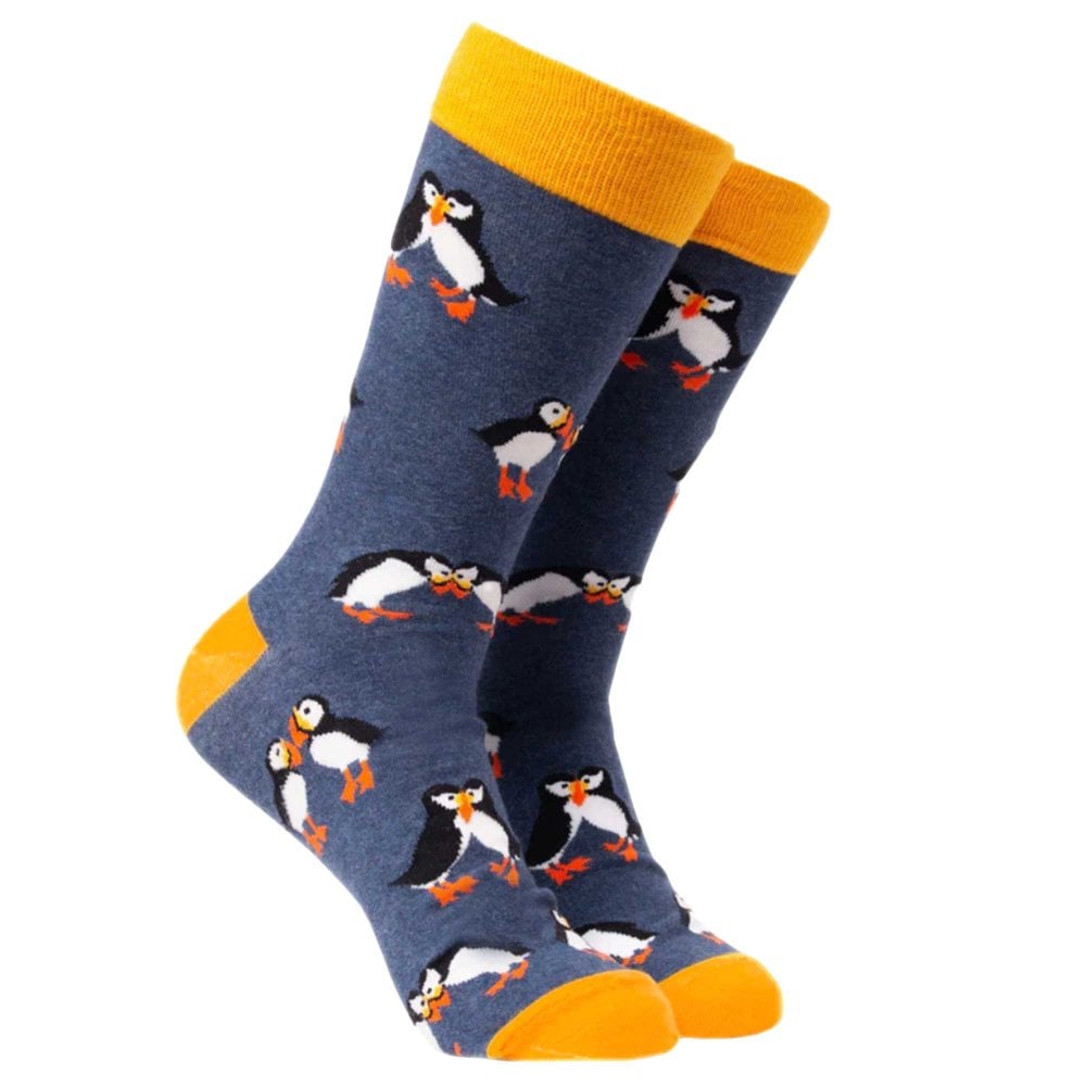 "Mate for Life" Puffins Blue Combed Cotton Rich Socks – Size – Sock Size: – "Mate for Life" Puffins Blue Combed Cotton Rich Socks – Size – Sock Size: –