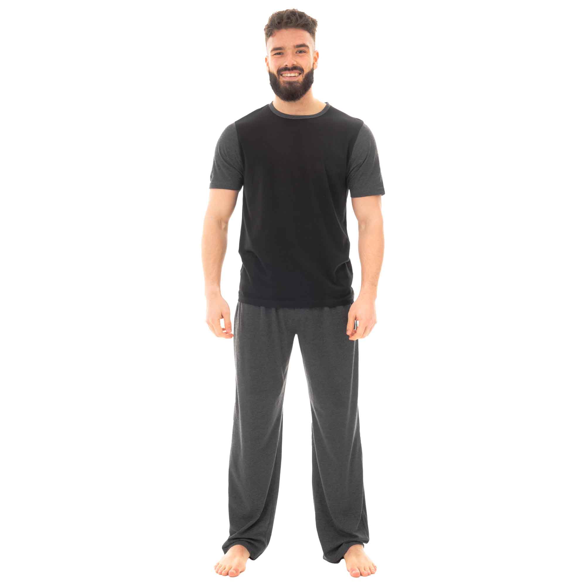 Men’s Cotton T Shirt and Long Pants Loungewear Set Comfortable Lightweight Sleepwear for Warm Weather Relaxation Versatile – BLACKCHARCOAL Men’s Cotton T Shirt and Long Pants Loungewear Set Comfortable Lightweight Sleepwear for Warm Weather Relaxation Versatile – BLACKCHARCOAL