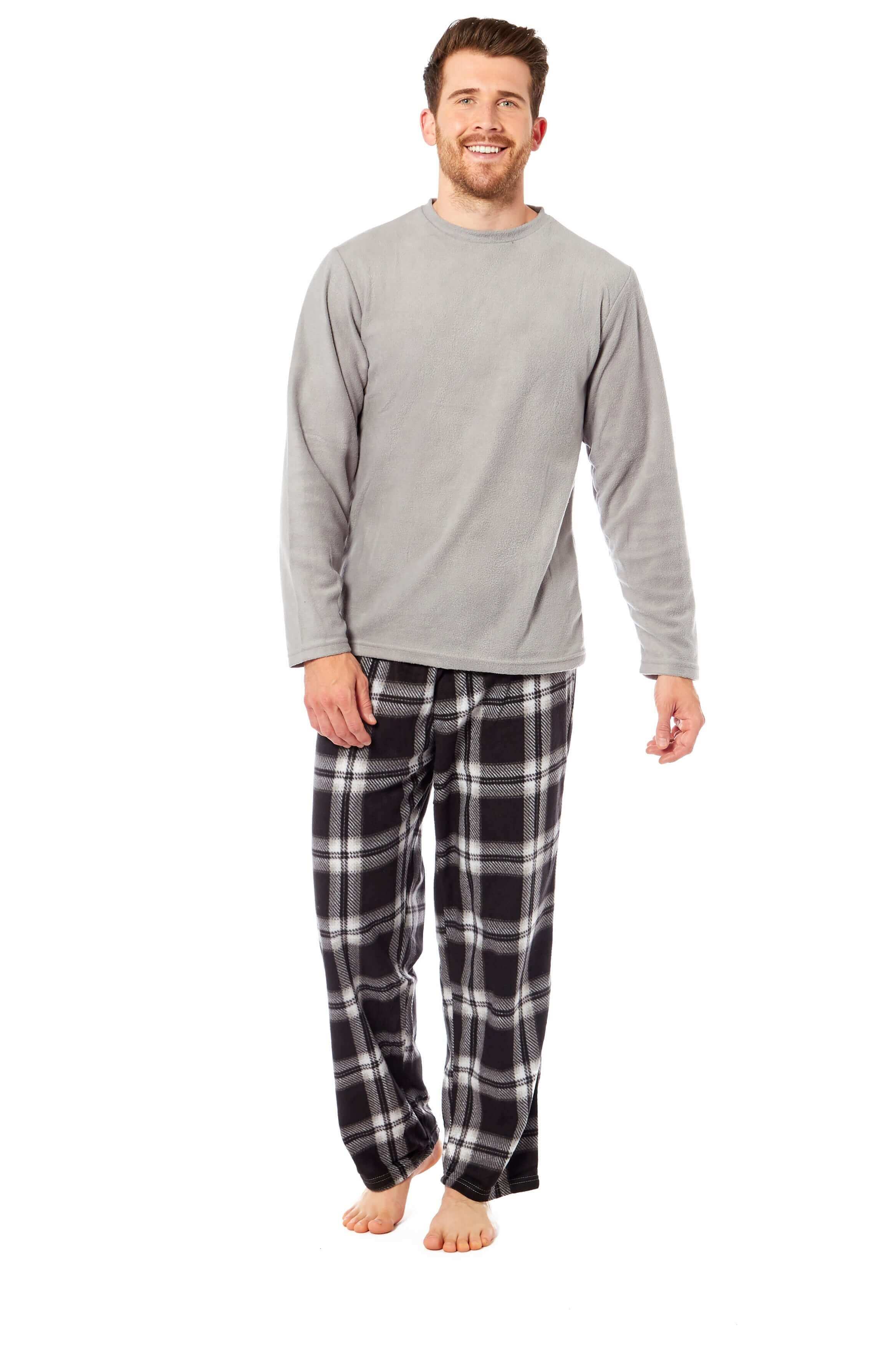 Men’s Thermal Fleece Pyjama Set with Stylish Check Pants Soft Warm Loungewear PJs for Winter Perfect for Sleeping and Lounging in Men’s Thermal Fleece Pyjama Set with Stylish Check Pants Soft Warm Loungewear PJs for Winter Perfect for Sleeping and Lounging in