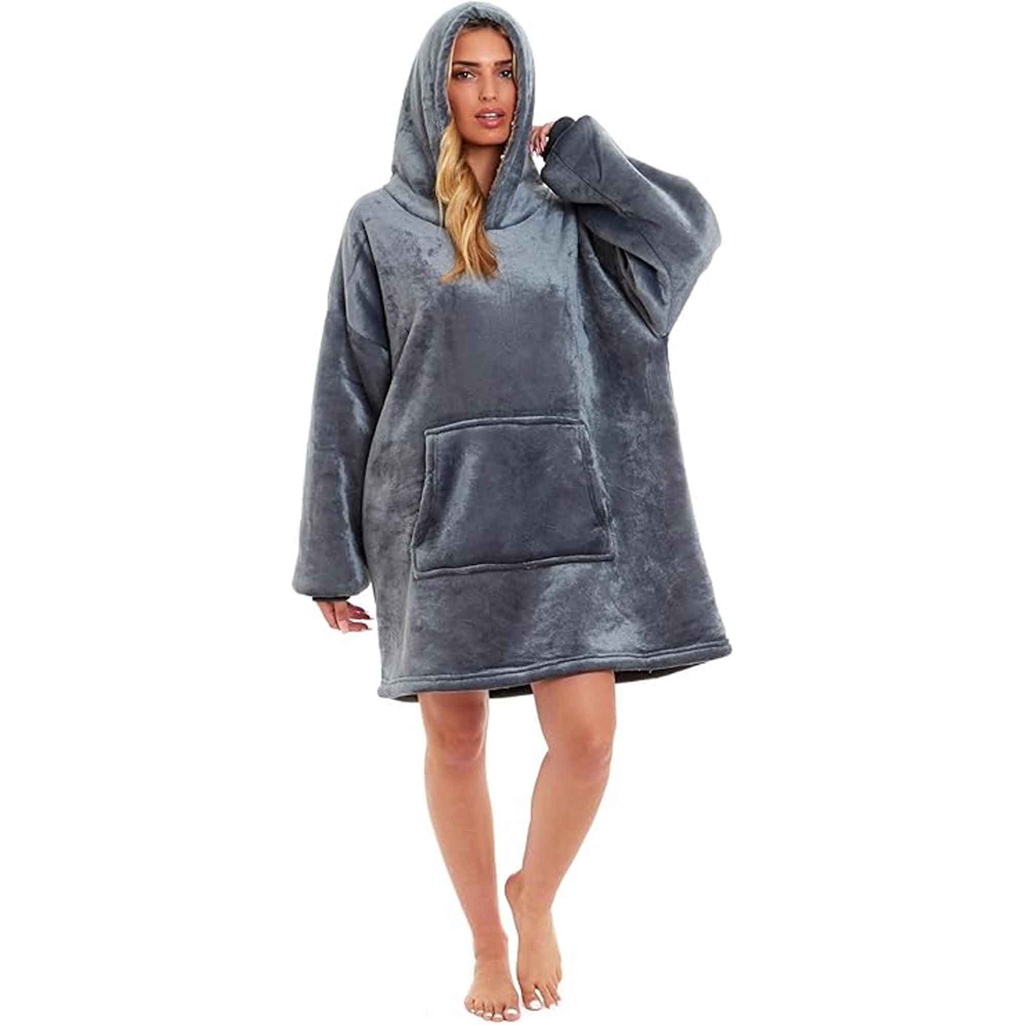 Oversized Hooded Blanket Sweatshirt Plush Sherpa Fur Grey Pink Giant Hoodie for Adults and Kids with Elastic Cuffs and Pocket by Daisy Dreamer Oversized Hooded Blanket Sweatshirt Plush Sherpa Fur Grey Pink Giant Hoodie for Adults and Kids with Elastic Cuffs and Pocket by Daisy Dreamer