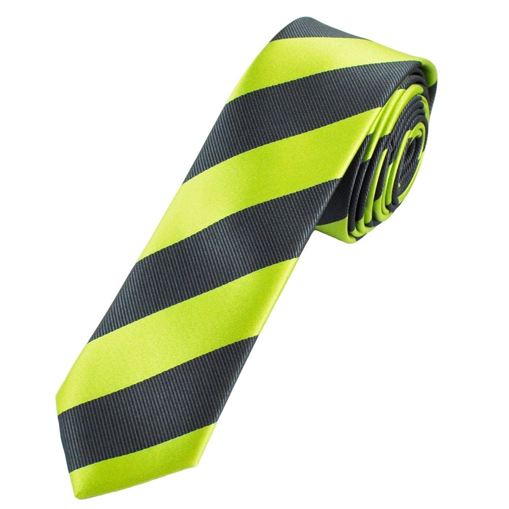 Pear Green & Charcoal Grey Striped Men's Skinny Tie Pear Green & Charcoal Grey Striped Men's Skinny Tie