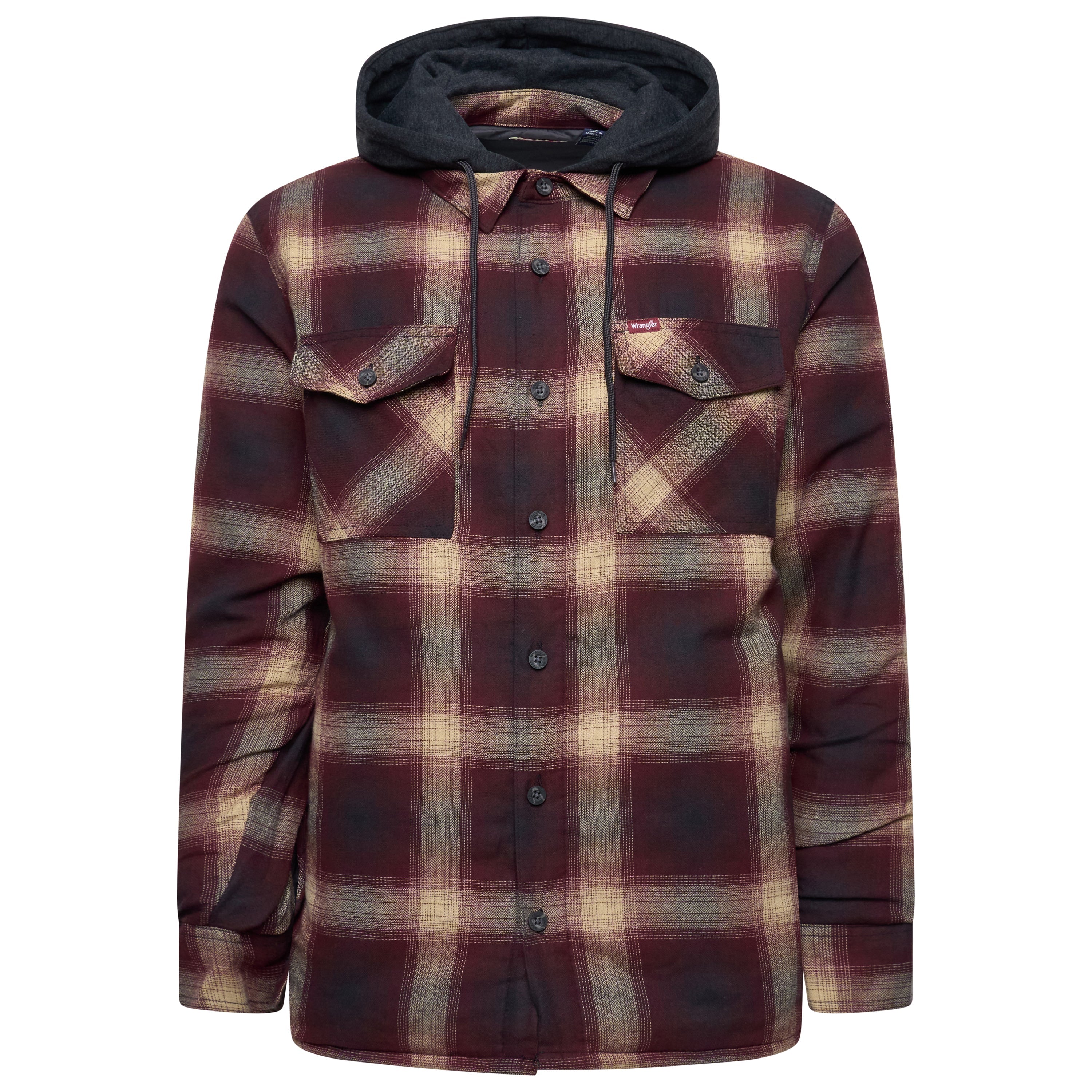 Wrangler Hooded Padded Overshirt Jacket – S Burgundy Check Wrangler Hooded Padded Overshirt Jacket – S Burgundy Check