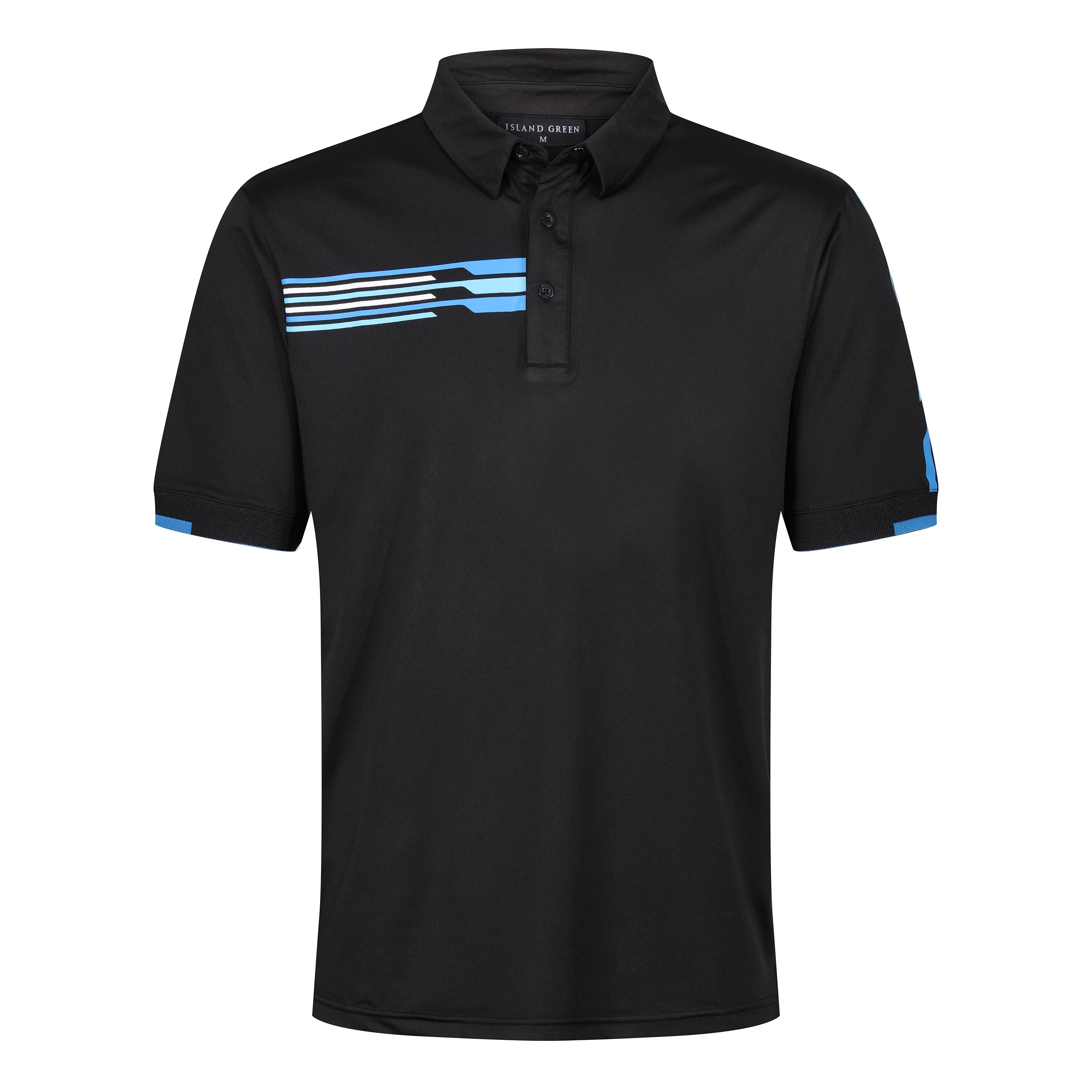 Island Green Racing Stripe Print Golf Sport Polo Shirt – Black Island Green Racing Stripe Print Golf Sport Polo Shirt – Black