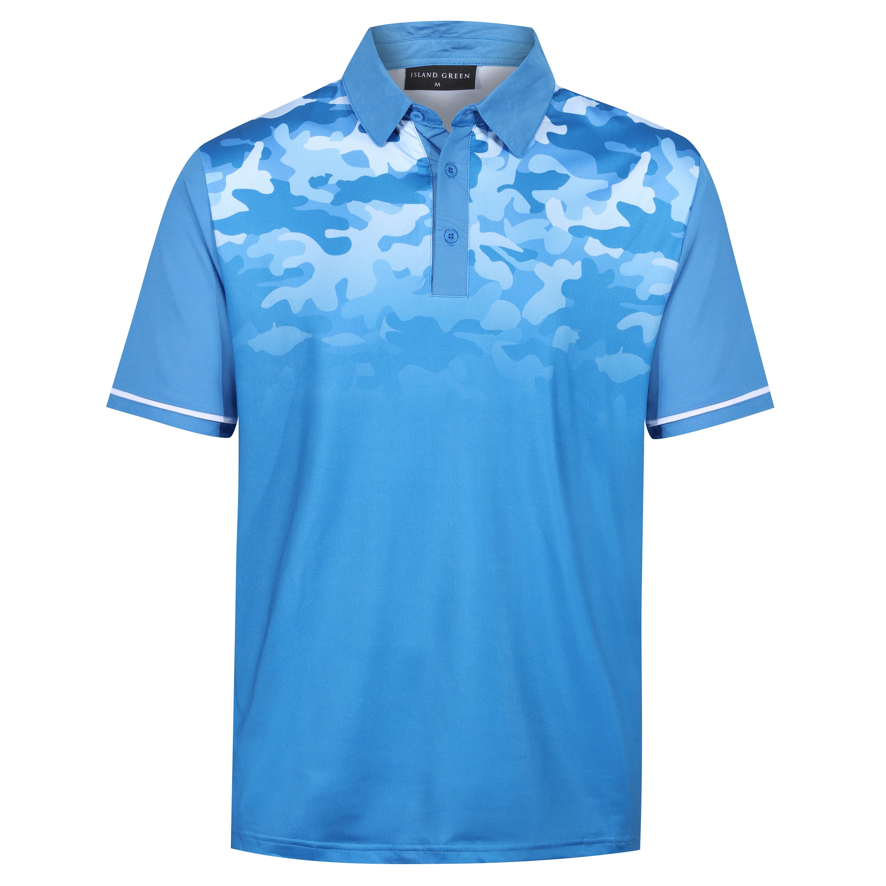 Island Green Camo Print Golf Sport Polo Shirt – Mid Blue Island Green Camo Print Golf Sport Polo Shirt – Mid Blue