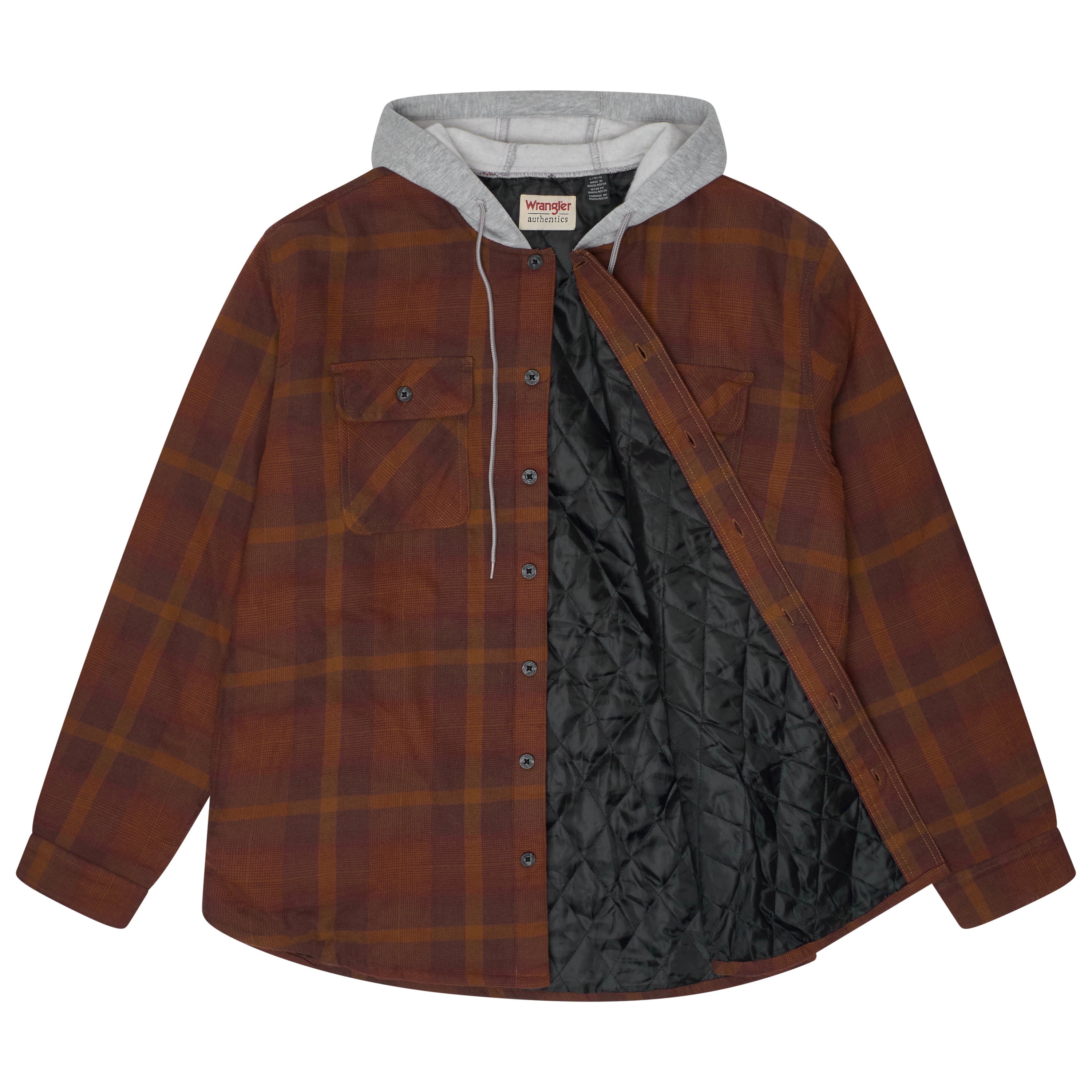 Wrangler Padded Hooded Shirt Jacket – L Burgundy Check Wrangler Padded Hooded Shirt Jacket – L Burgundy Check
