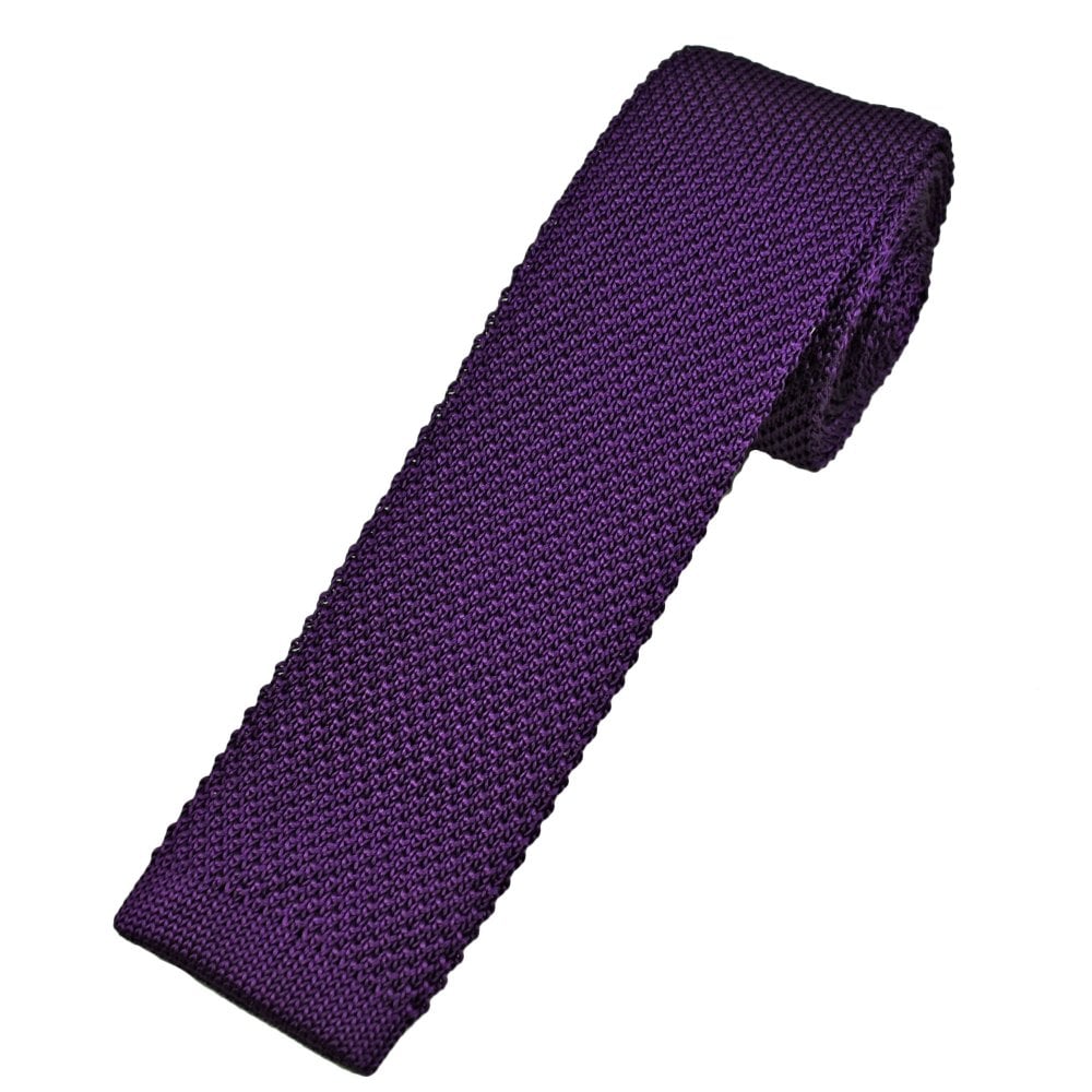 Plain Purple Men's Silk Knitted Skinny Tie Plain Purple Men's Silk Knitted Skinny Tie