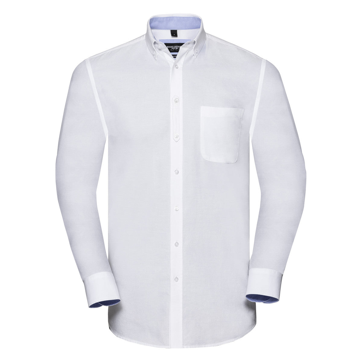Organic Cotton Long Sleeve Oxford Shirt: Russell Collection – L Whiteoxford Blue Organic Cotton Long Sleeve Oxford Shirt: Russell Collection – L Whiteoxford Blue