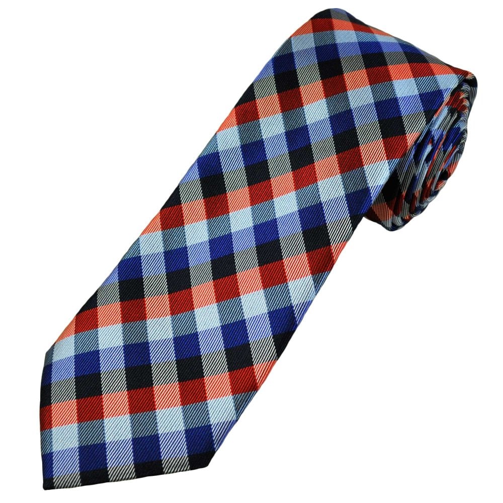 Profuomo Royal Blue, Light Blue, Navy & Red Checked Men's Silk Tie Profuomo Royal Blue, Light Blue, Navy & Red Checked Men's Silk Tie