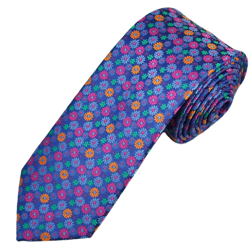 Royal Blue, Pink, Orange & Green Flower Patterned Men's Tie Royal Blue, Pink, Orange & Green Flower Patterned Men's Tie