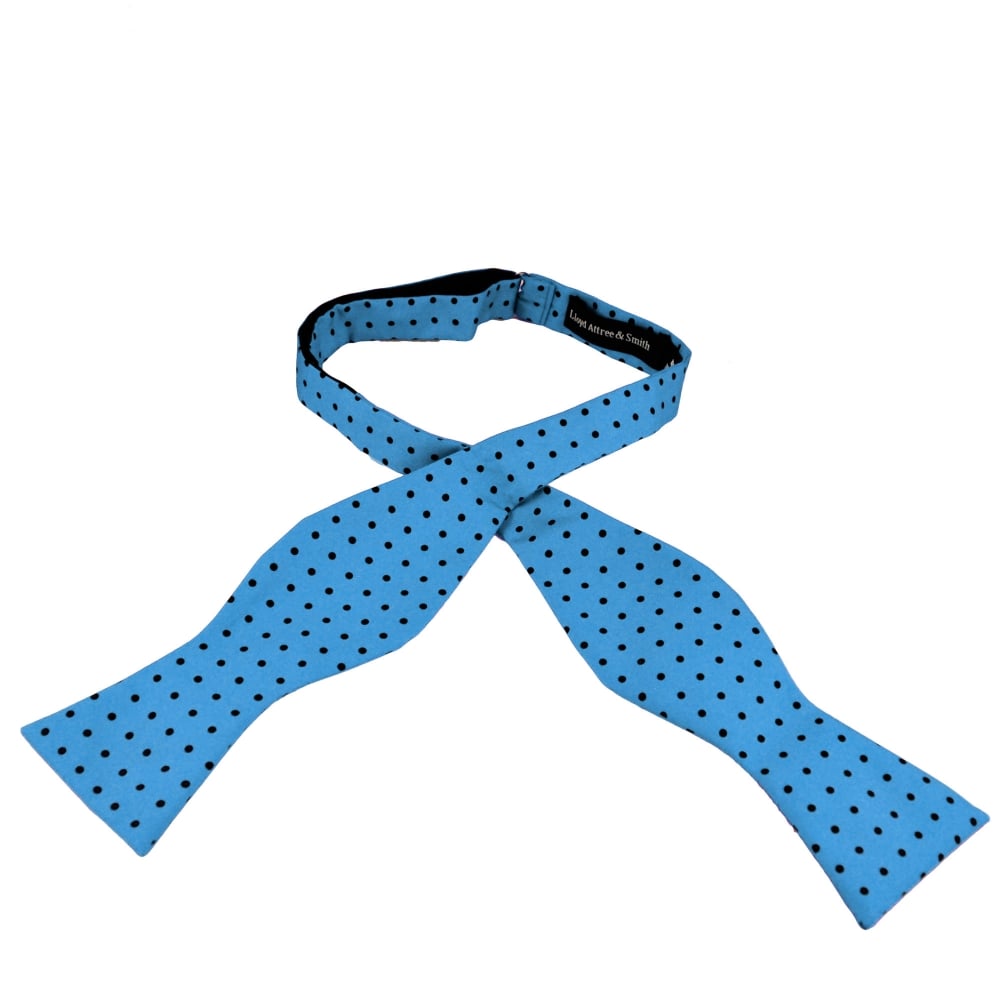 Sapphire Blue & Black Polka Dot Self-Tie Silk Bow Tie Sapphire Blue & Black Polka Dot Self-Tie Silk Bow Tie