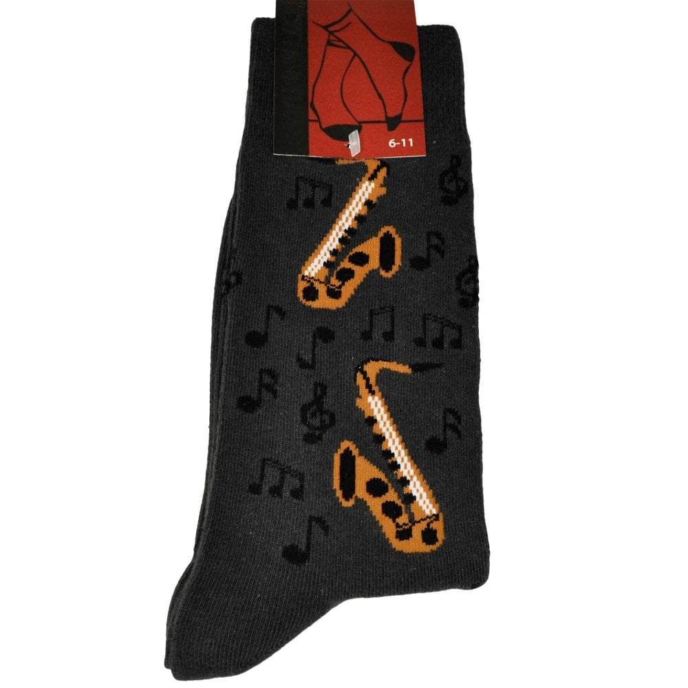 Saxophone & Music Notes Dark Grey Men's Novelty Socks Saxophone & Music Notes Dark Grey Men's Novelty Socks