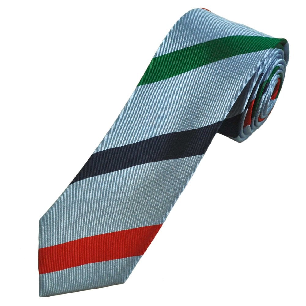 Sky Blue, Navy, Red & Green Stripe Men's Silk Narrow Tie Sky Blue, Navy, Red & Green Stripe Men's Silk Narrow Tie