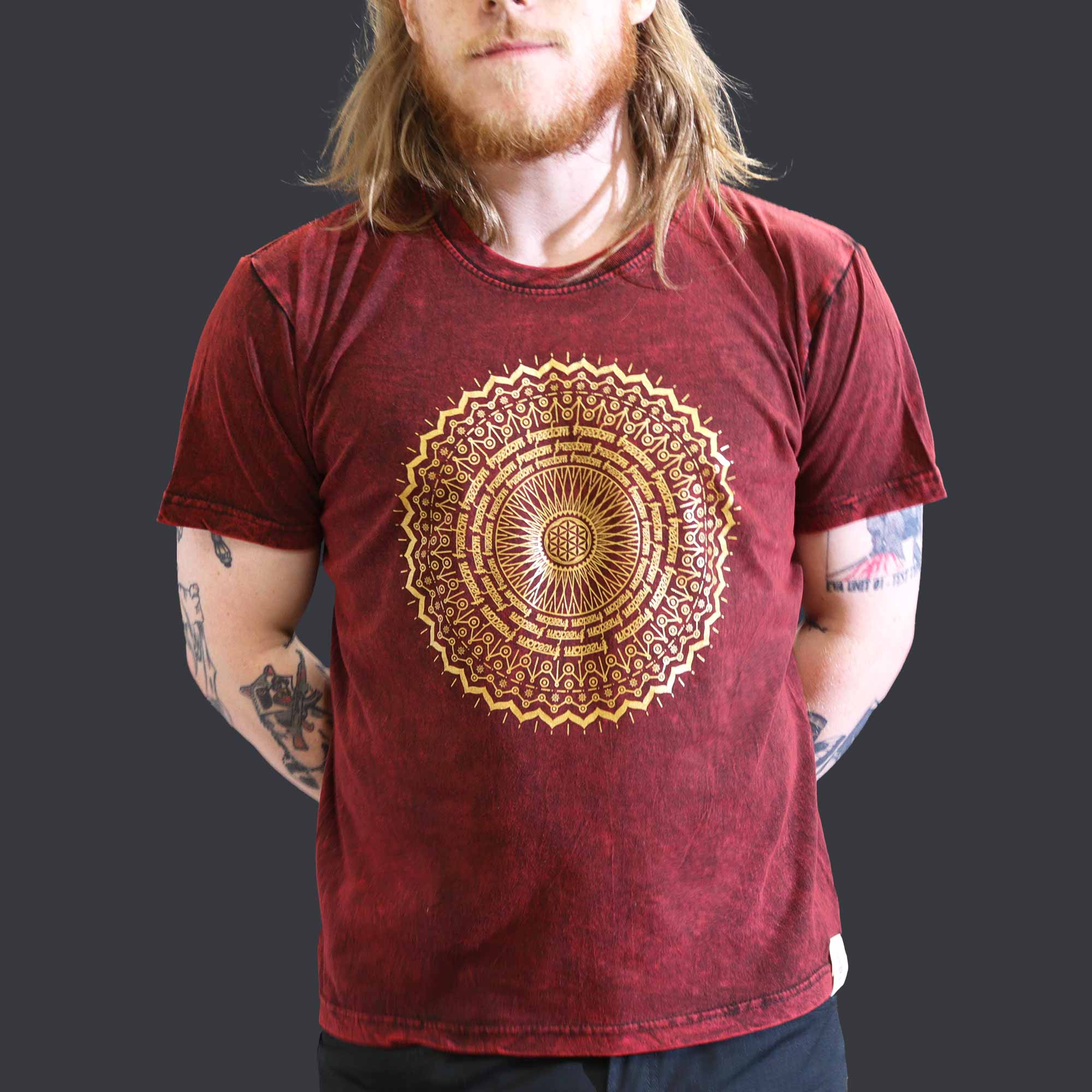 Stone Washed Shirt Maroon Mandala Large Stone Washed Shirt Maroon Mandala Large